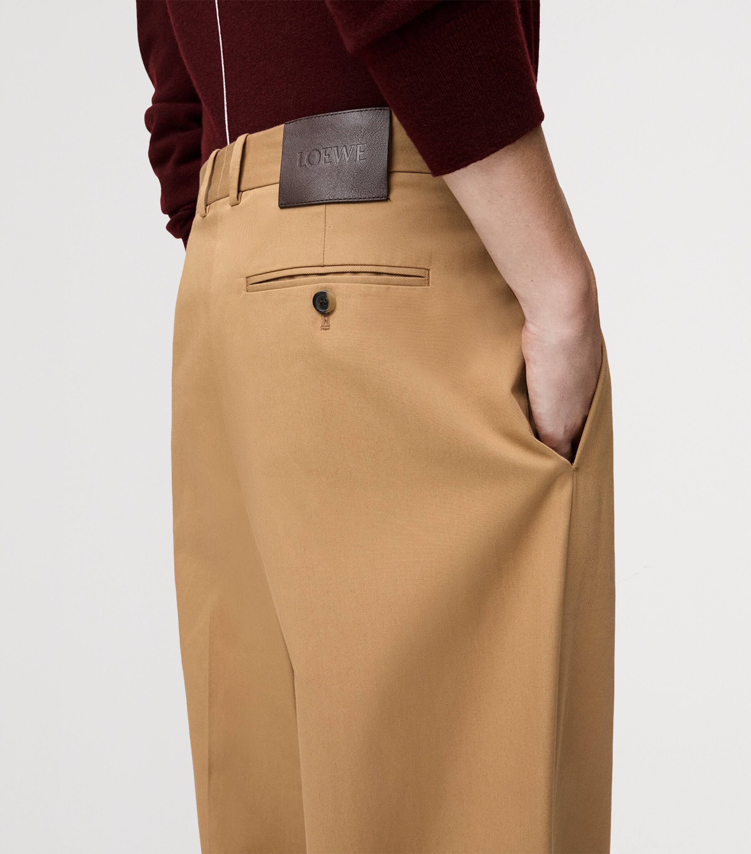 LOEWE Mens Cotton Wide-Leg Trousers Almond Image 5