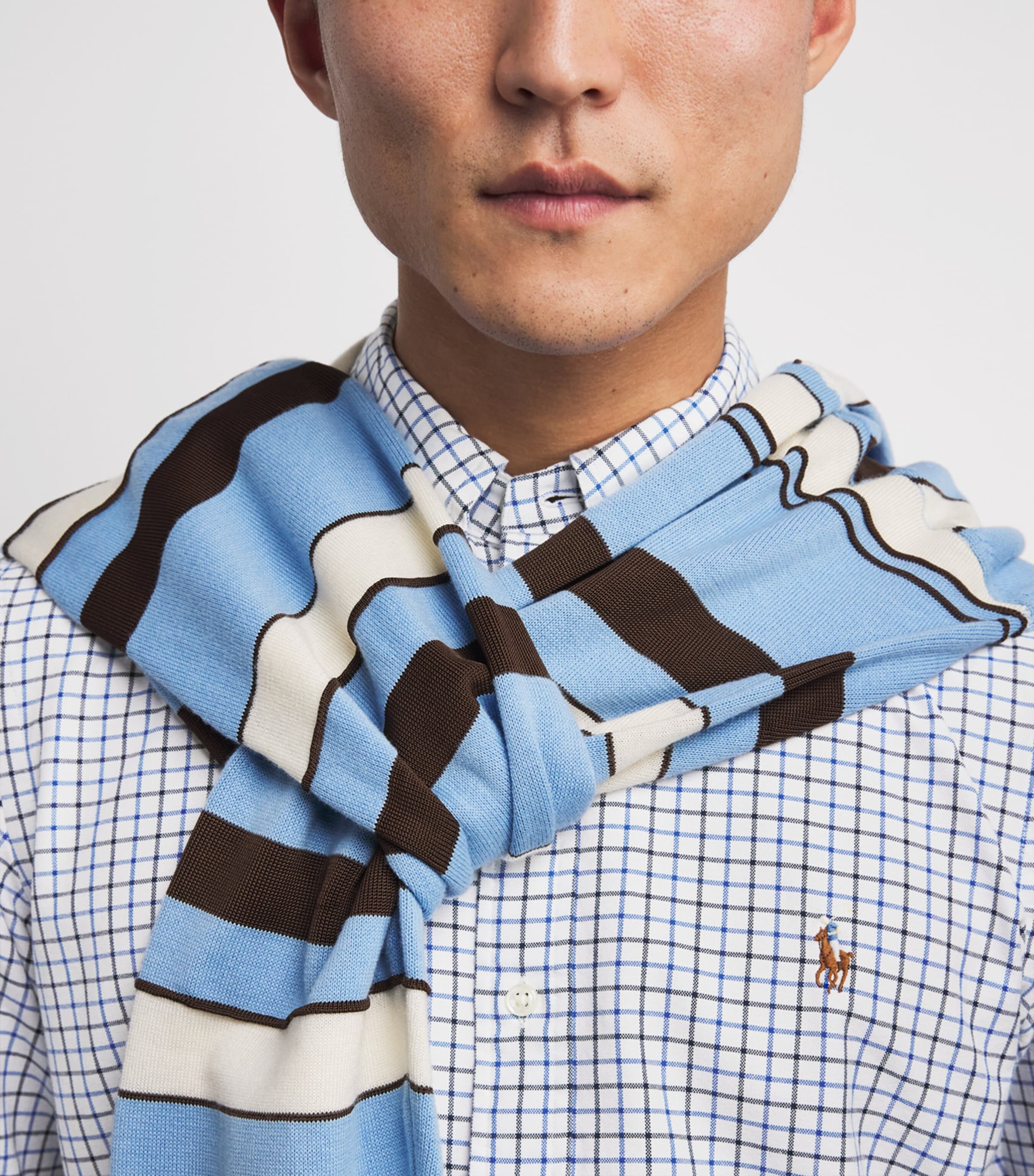 Cotton Tattersall Oxford Shirt WHITE BLUE Image 6