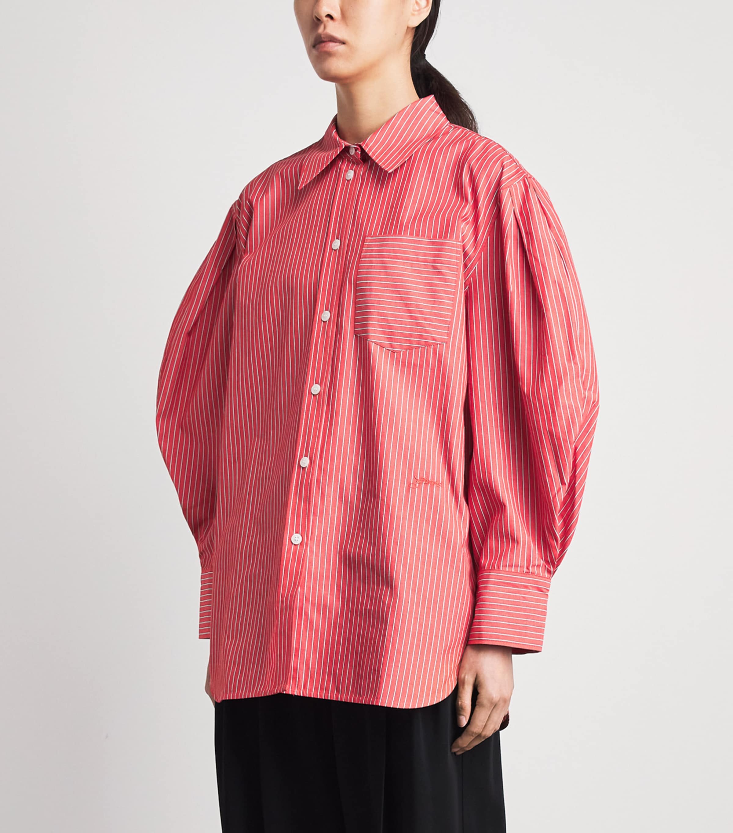 GANNI Womens Cotton Stripe Oxford Shirt High Risk Red Image 4