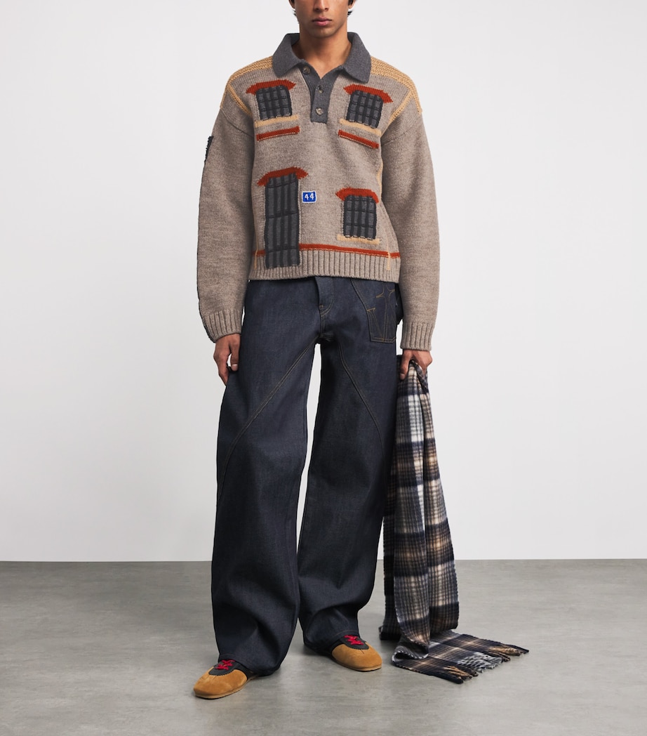 Wool Jacquard House Polo Sweater BEIGE MELANGE 133 Image 2