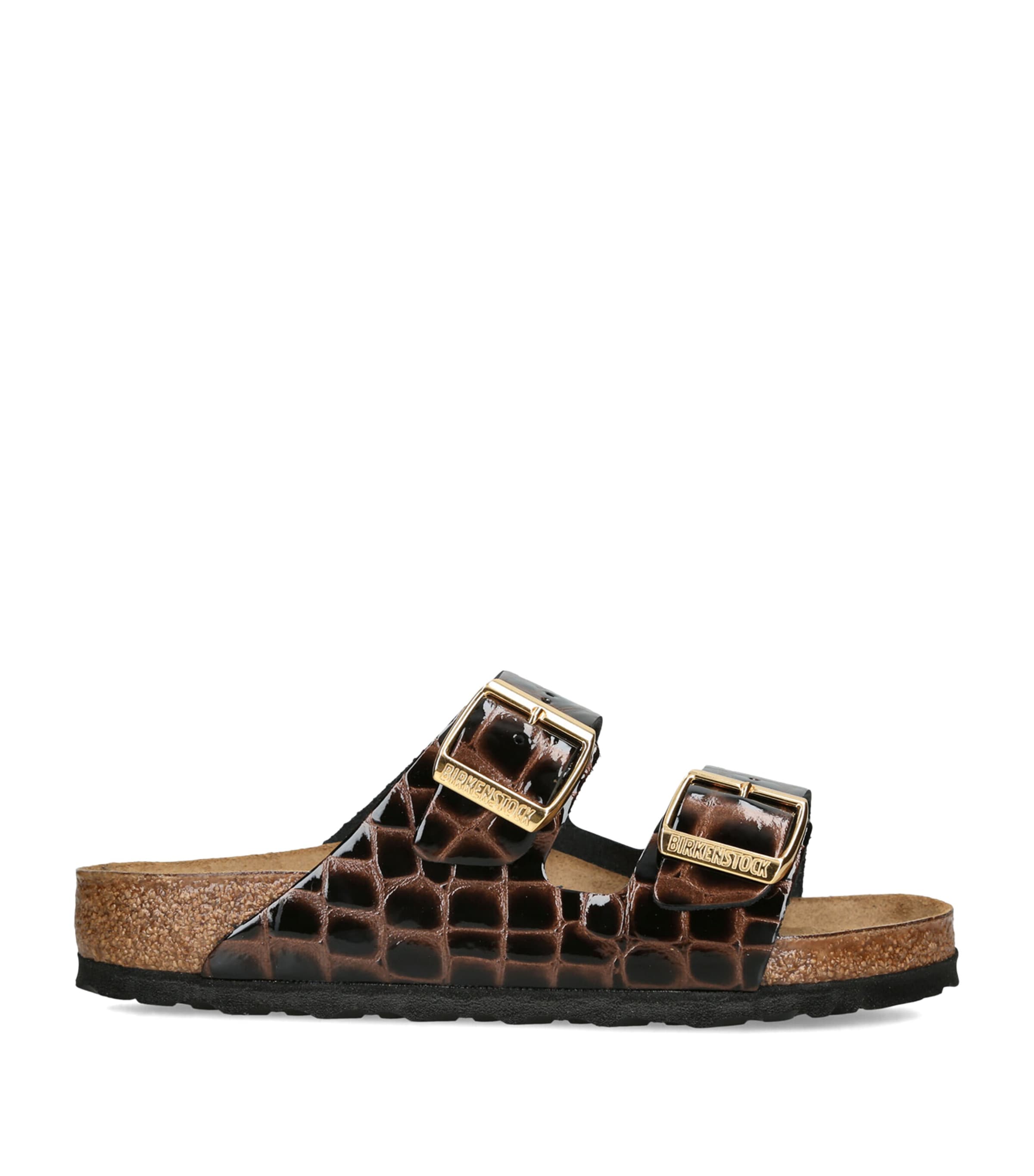 Birkenstock Leather Croc-Embossed Arizona Sandals (Regular Fit) Black Image 1