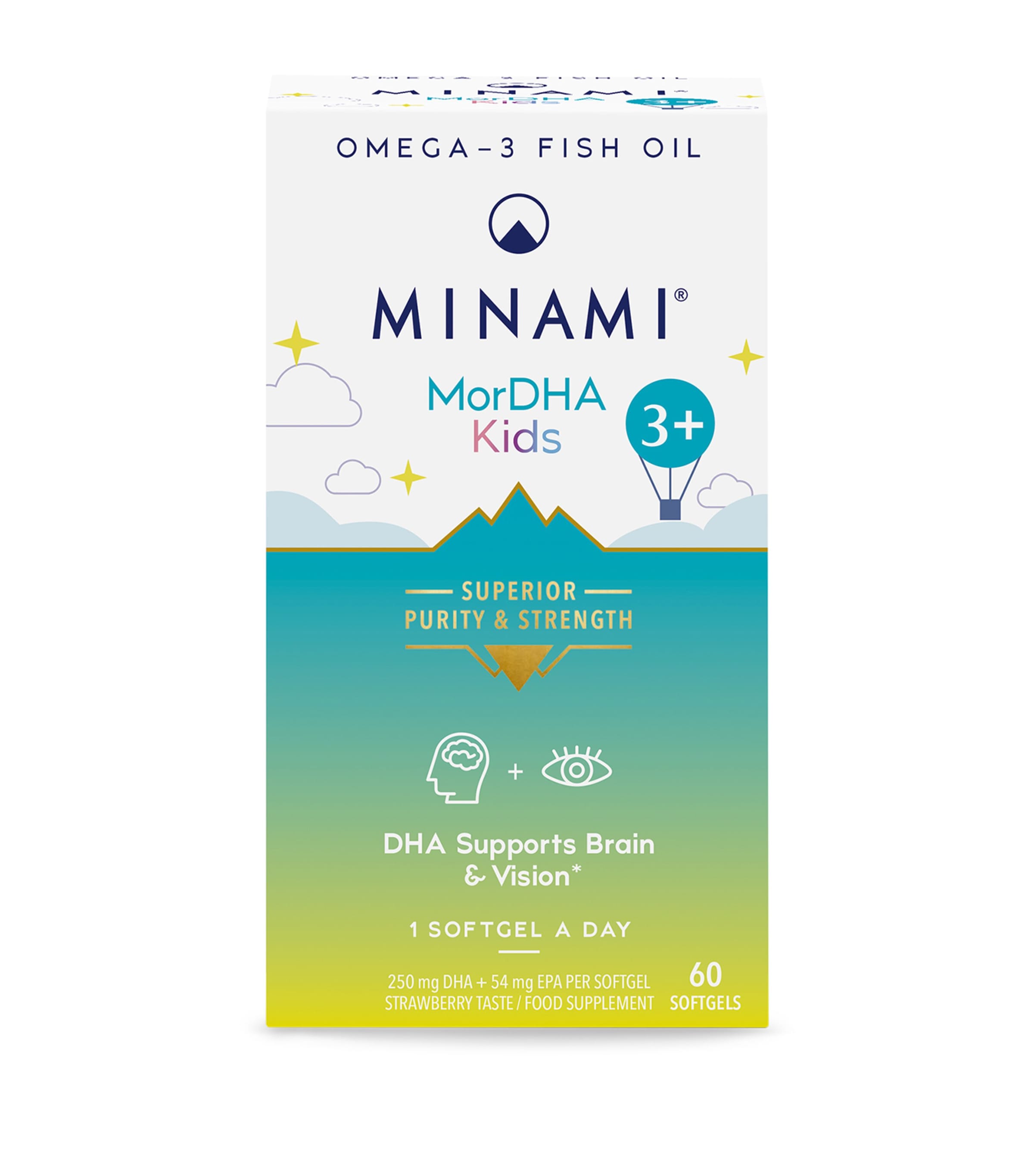 Minami Strawberry-Flavoured Minami MorDHA Kids 3+ Omega-3 Fish Oil (60 Softgel Tablets) | Health & Wellbeing | Vitamins & Supplements