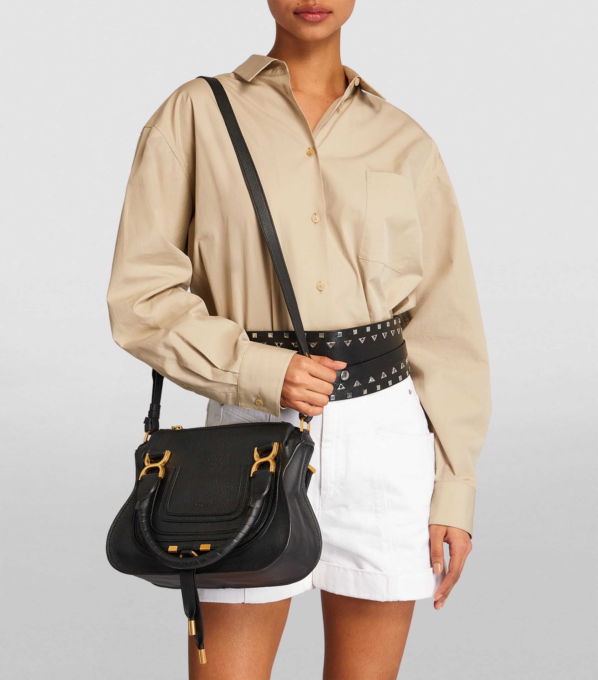 Small Leather Marcie Top-Handle Bag  BLACK Image 5