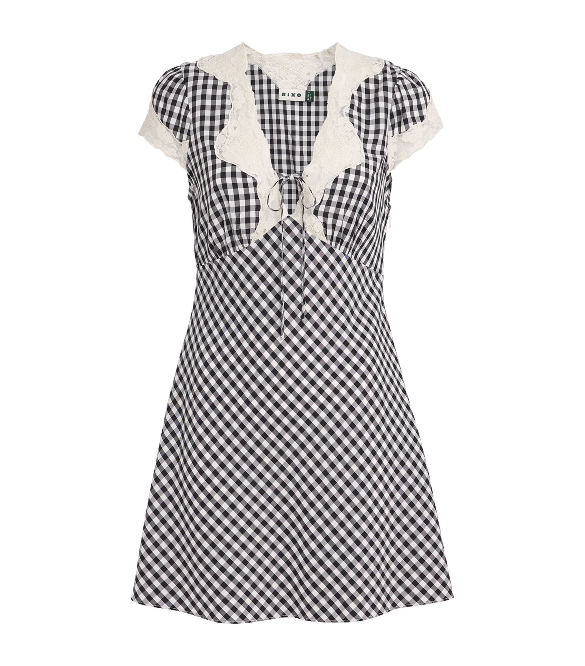 Rixo Womens Check Lacie Mini Dress Beth Check Black Image 1