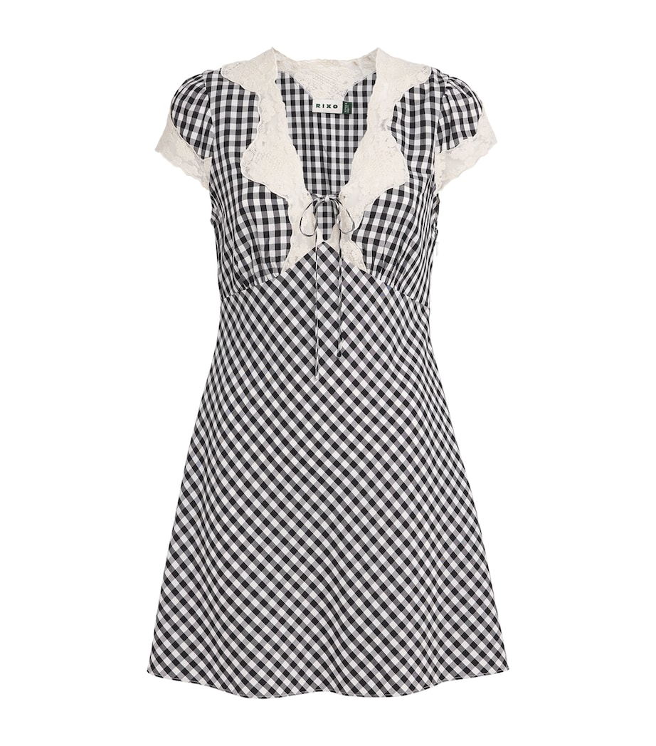 Rixo Womens Check Lacie Mini Dress Beth Check Black Image 1