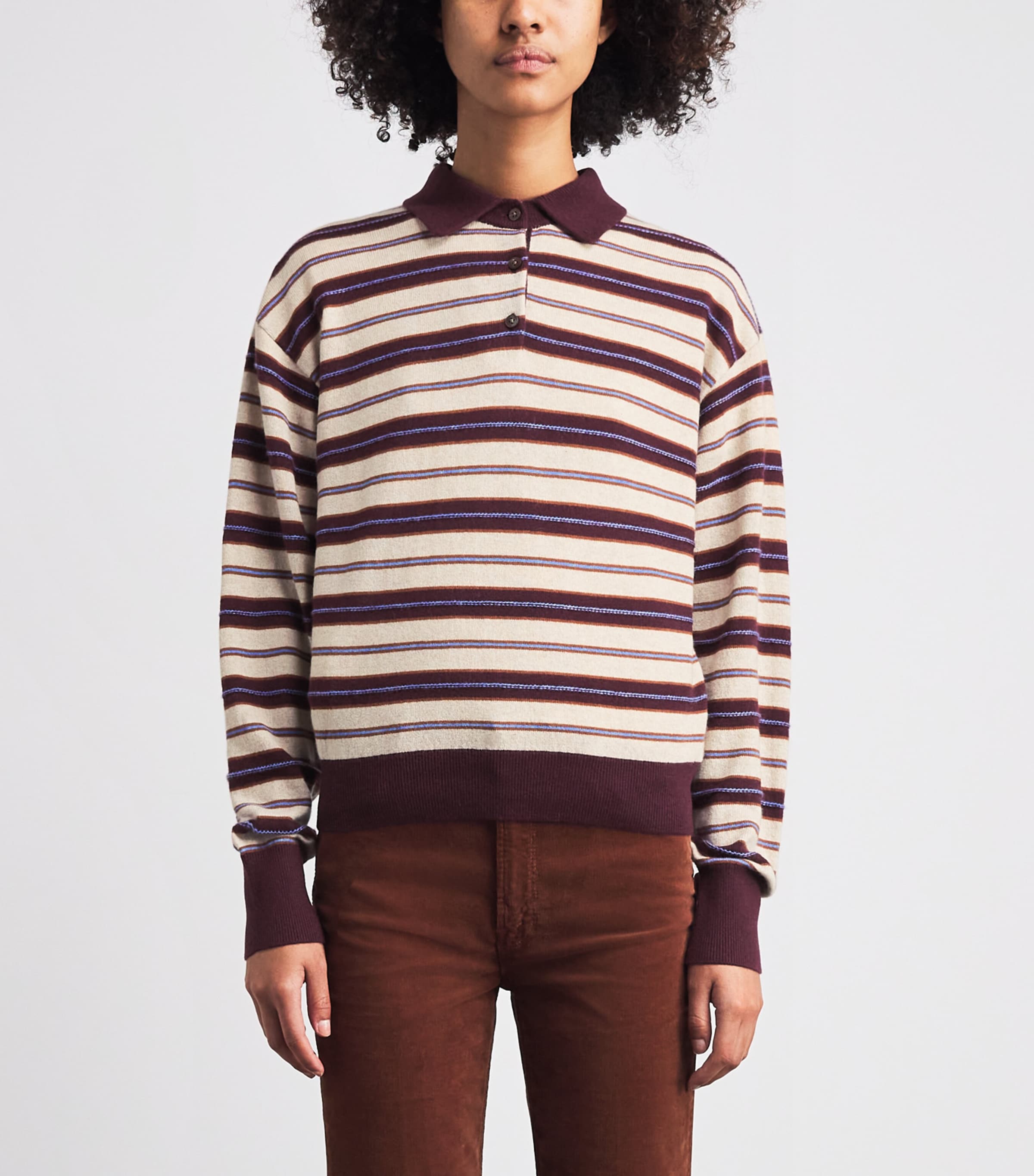 Guest In Residence Womens Cashmere Collegiate Stripe Polo Sweater Fig Combo Figco Image 4