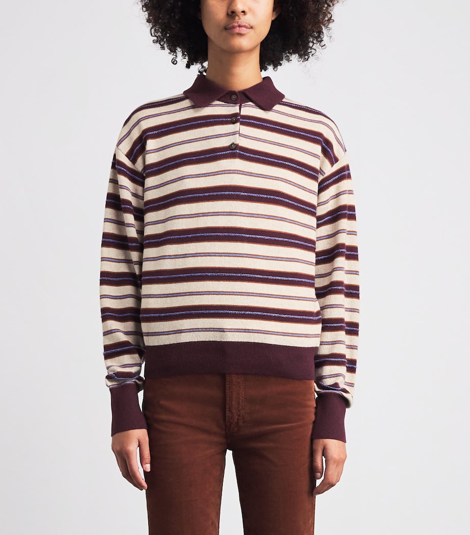 Guest In Residence Womens Cashmere Collegiate Stripe Polo Sweater Fig Combo Figco Image 4