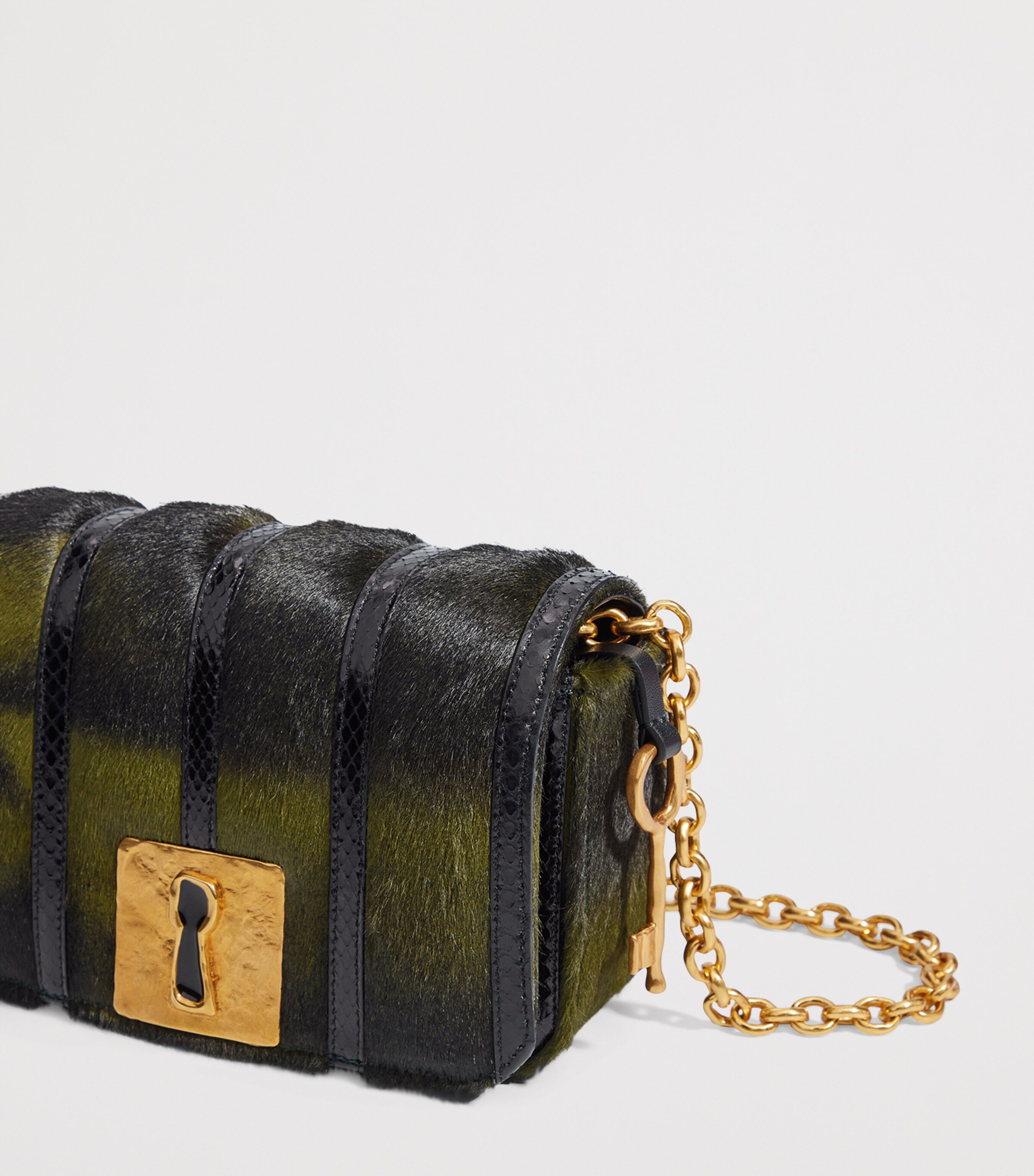 Pony Hair-Snakeskin Schiap Clutch Bag 613 DARK GREEN Image 4