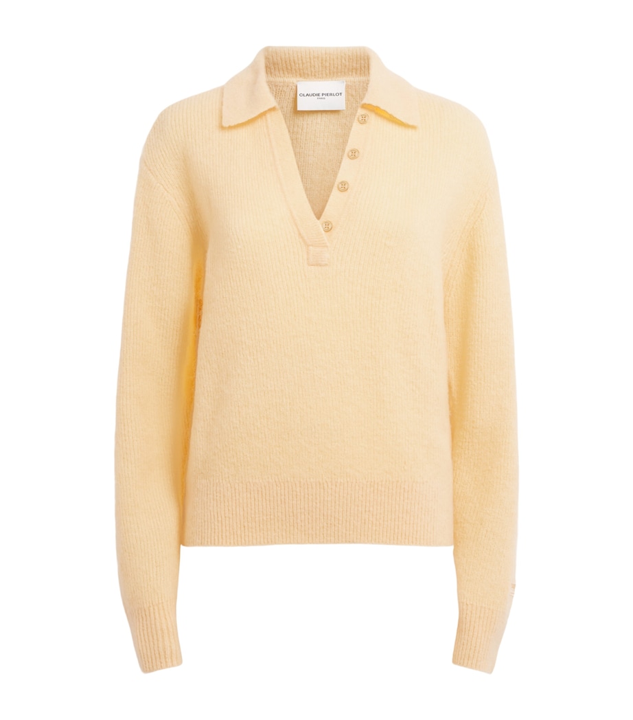 Claudie Pierlot Womens Textured Polo Sweater Baby Yellow Image 1