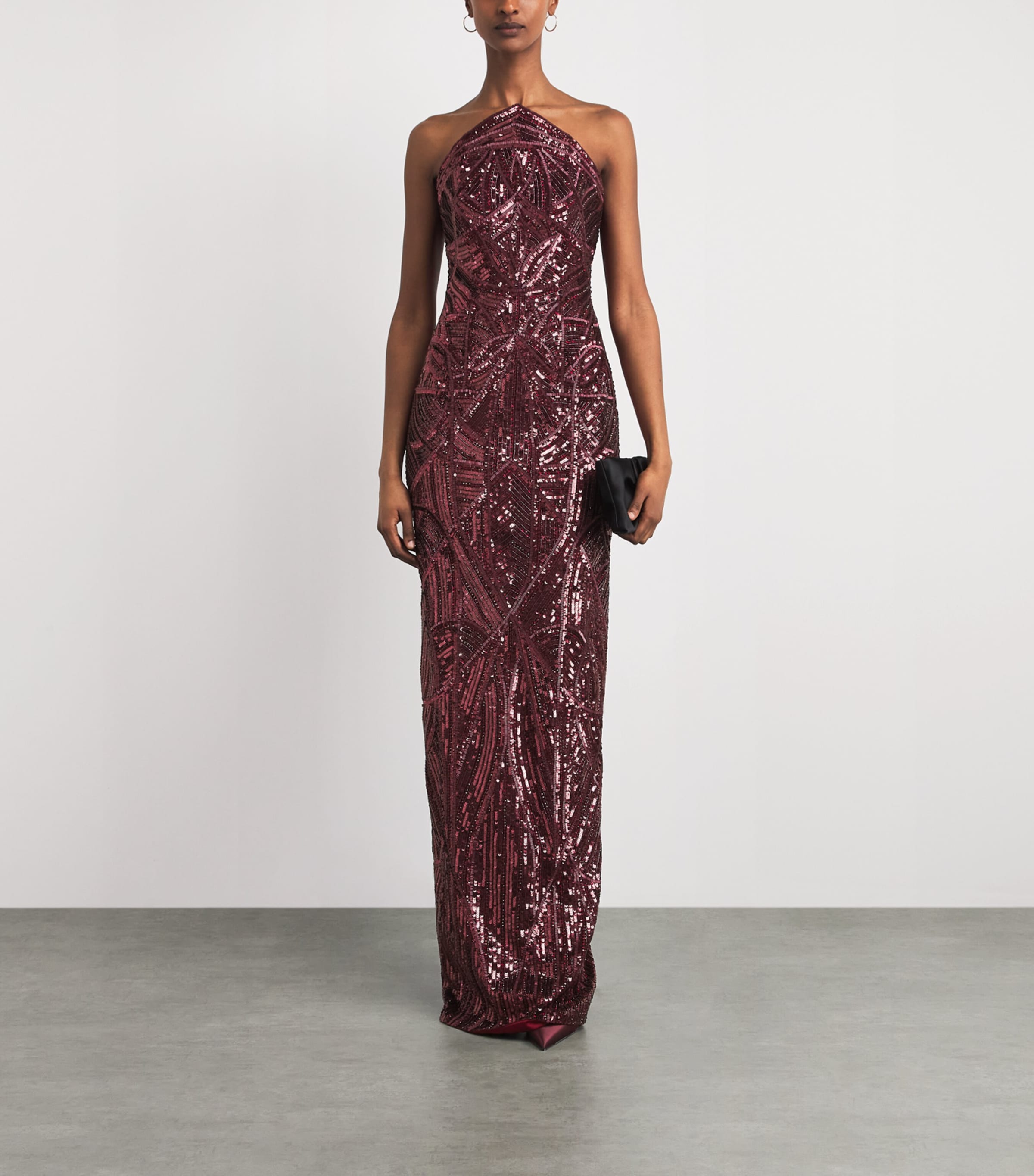 Pamella Roland Womens Embellished Strapless Gown Merlot Image 2