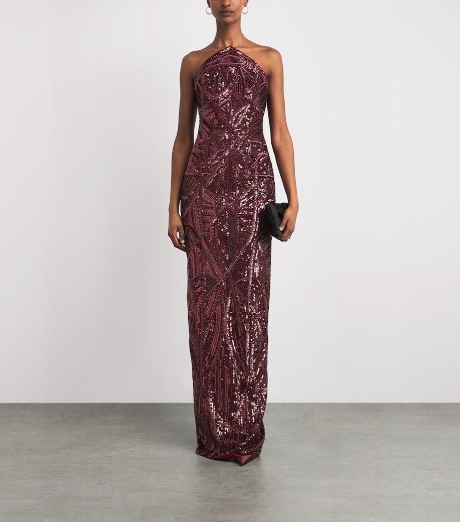 Pamella Roland Womens Embellished Strapless Gown Merlot Image 2