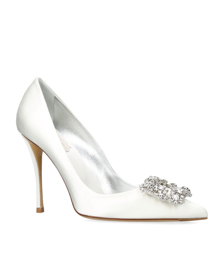 Satin Flower Strass Buckle Pumps 100 WHITE Image 3