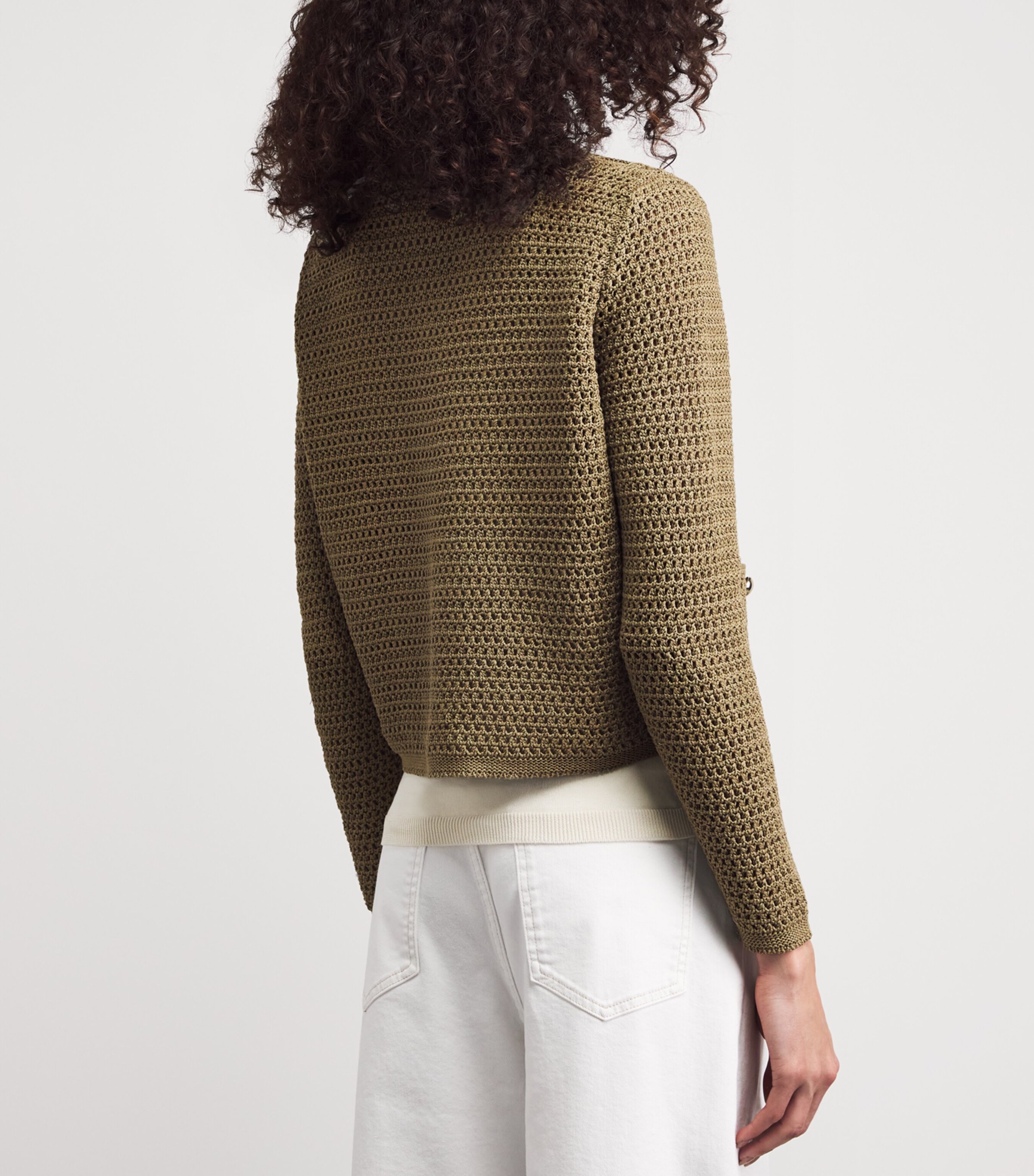 Fabiana Filippi Womens Cotton Open-Knit Cardigan Kaki Image 5