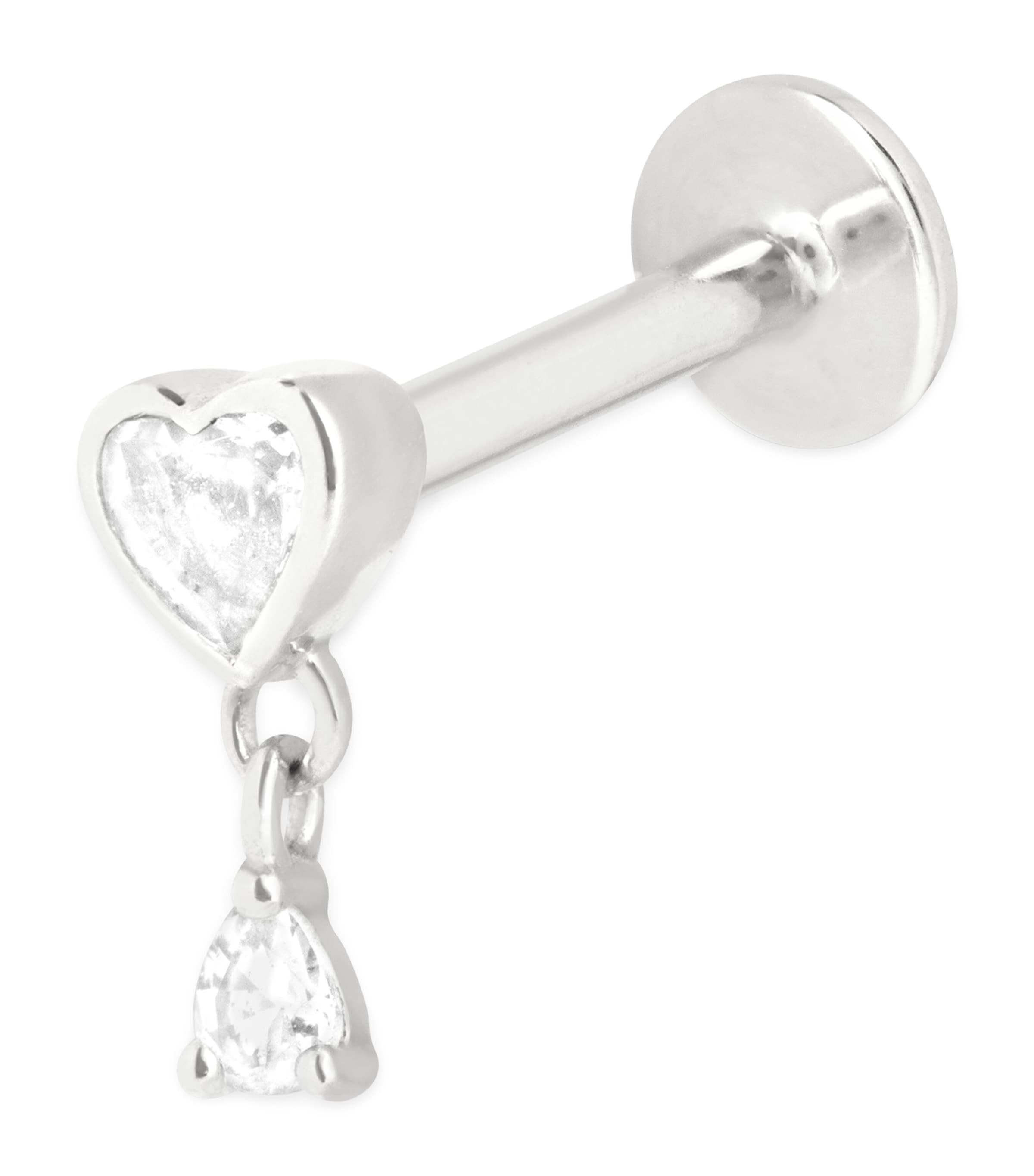 Astrid & Miyu White Gold And Topaz Heart Charm Single Stud Earring In Silver