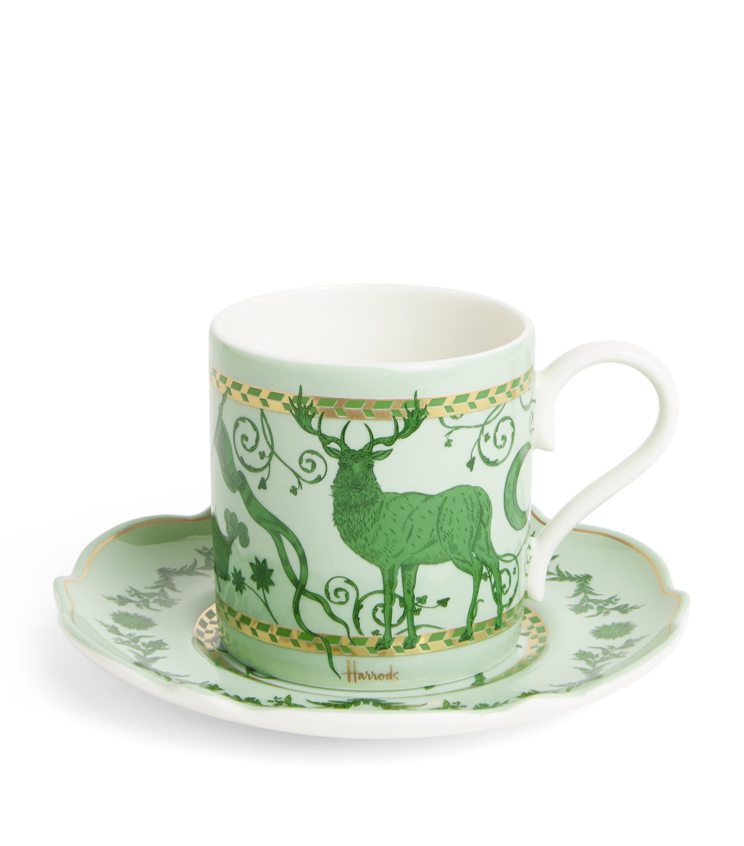 Harrods Bone China Menagerie Espresso Cup And Saucer In Green