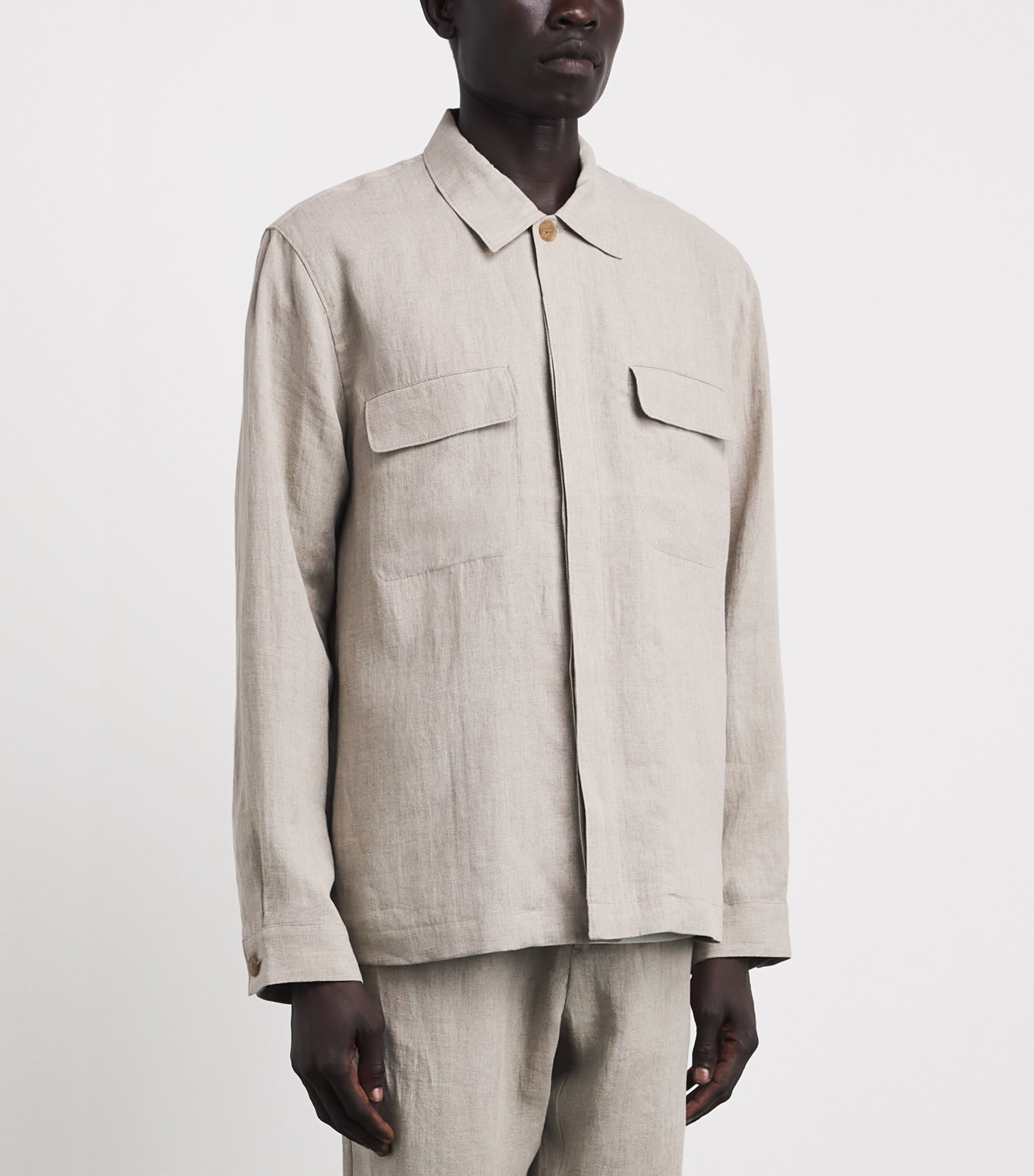 Sunspel Mens Linen Overshirt Brbd Sand Image 4