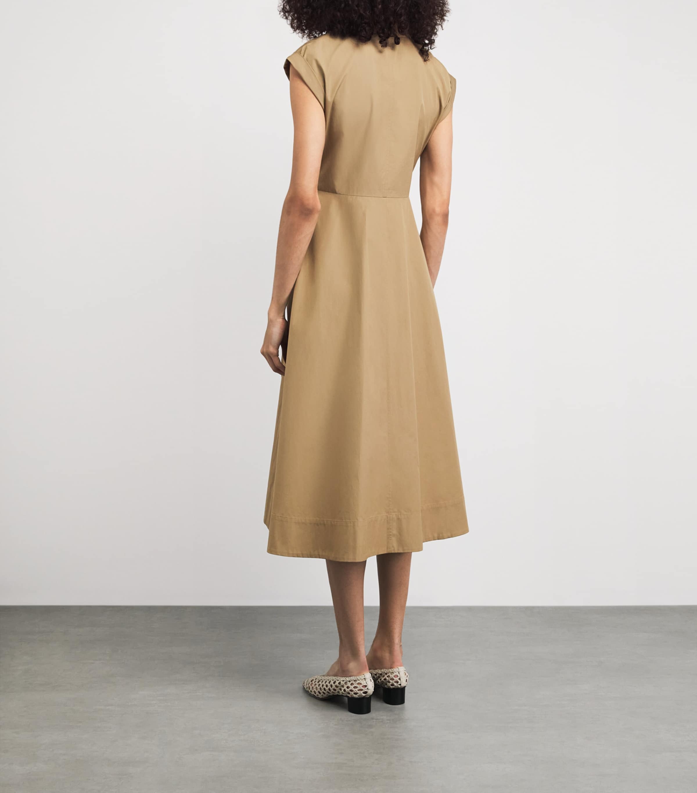 Lafayette 148 Womens Cotton Tie-Front Midi Shirt Dress Cadkh Cadet Khaki Image 4