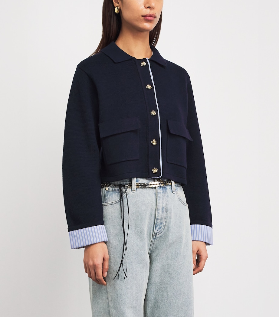 Sandro Paris Womens Wool-Blend Polo Cardigan Navy Blue Image 4