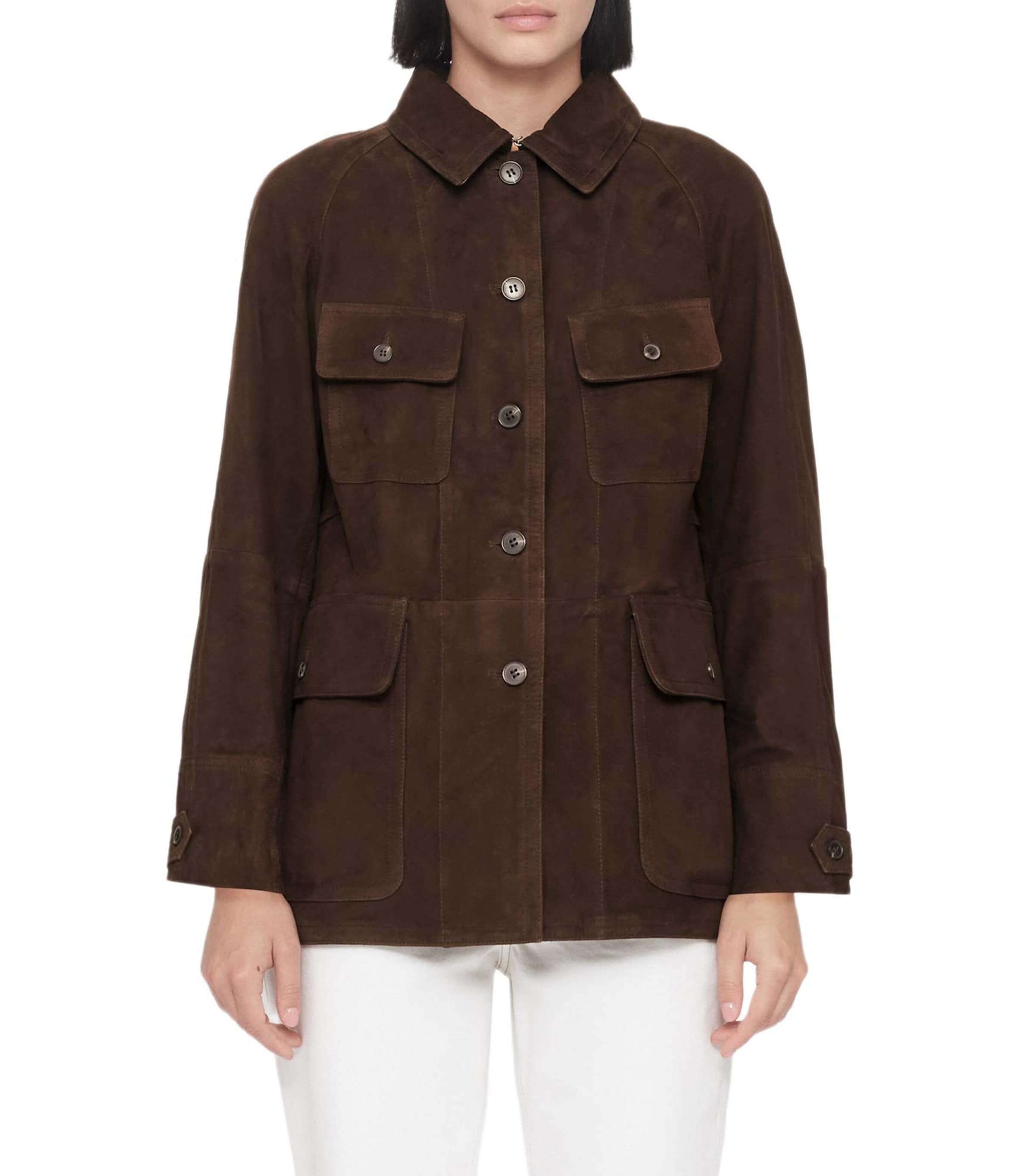 AllSaints Womens Suede Roiya Hunting Jacket Fango Brown Image 3