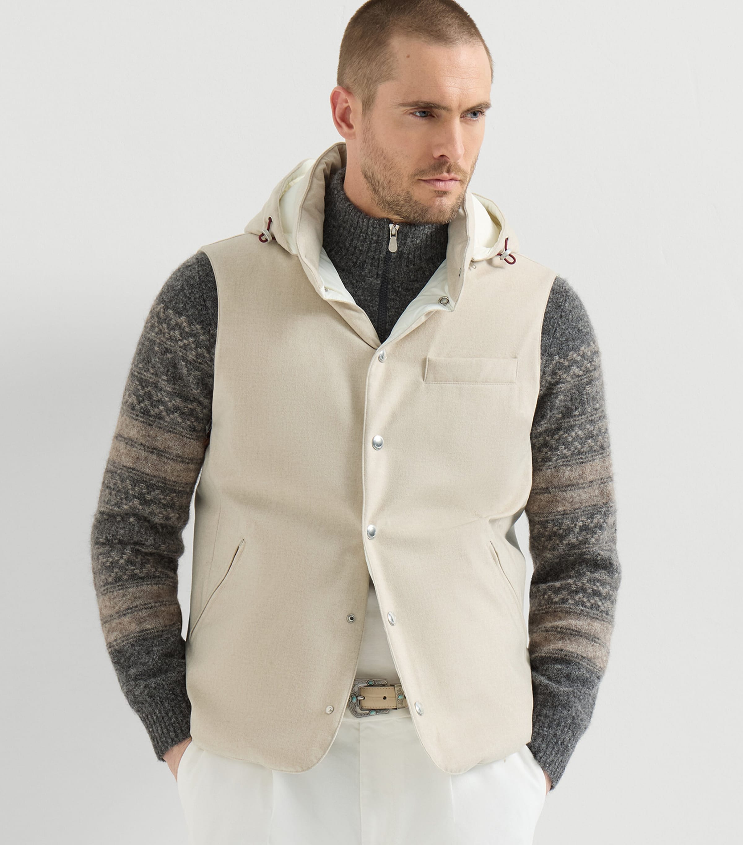 Brunello Cucinelli Mens Wool Hooded Gilet Image 3