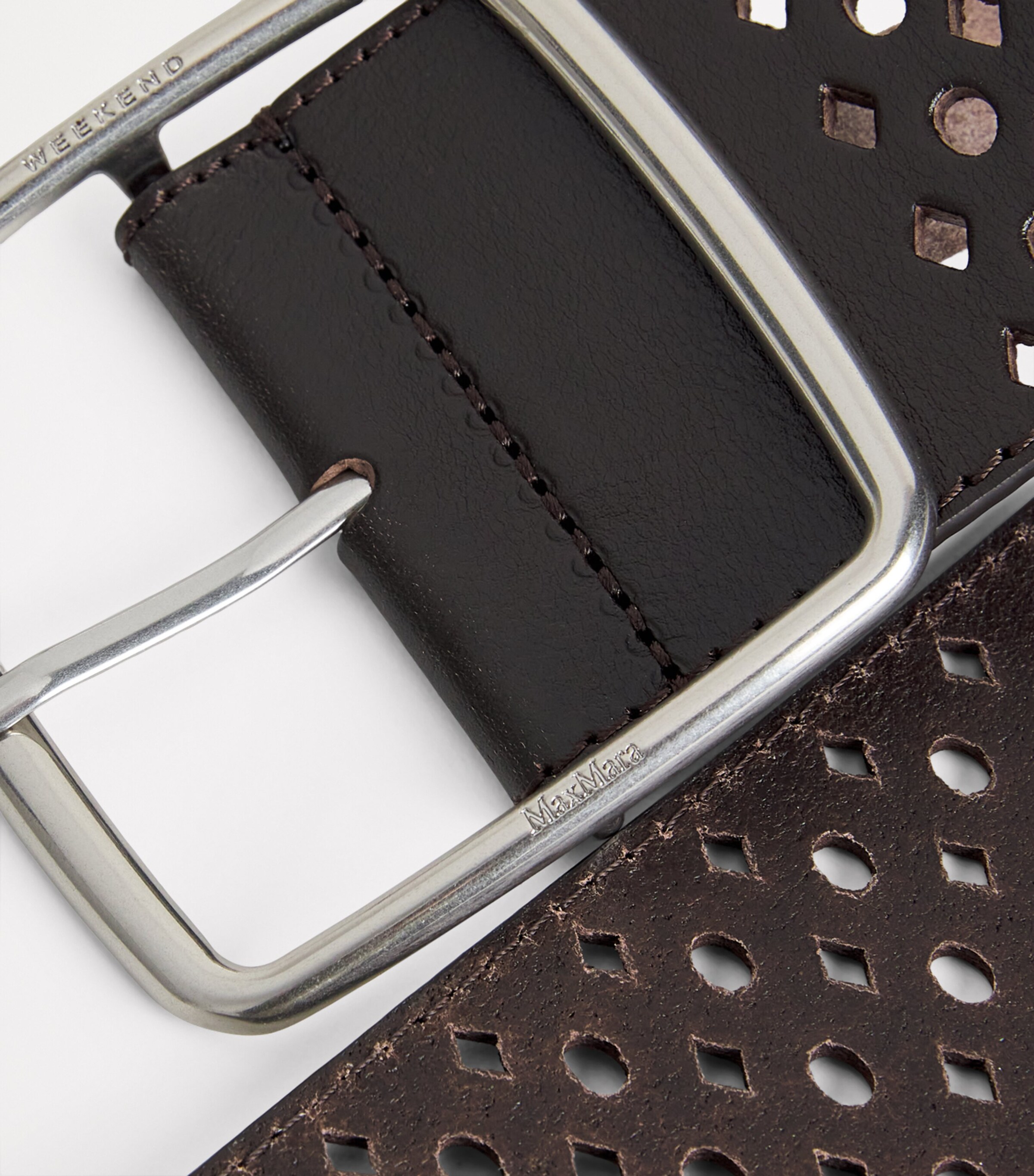 Leather Perforated Belt DARK BROWN Image 6