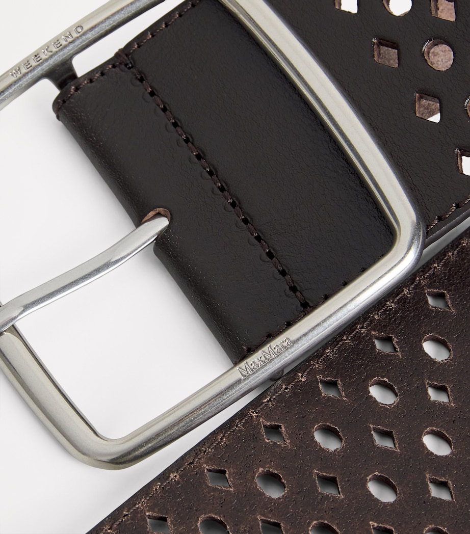 Leather Perforated Belt DARK BROWN Image 6