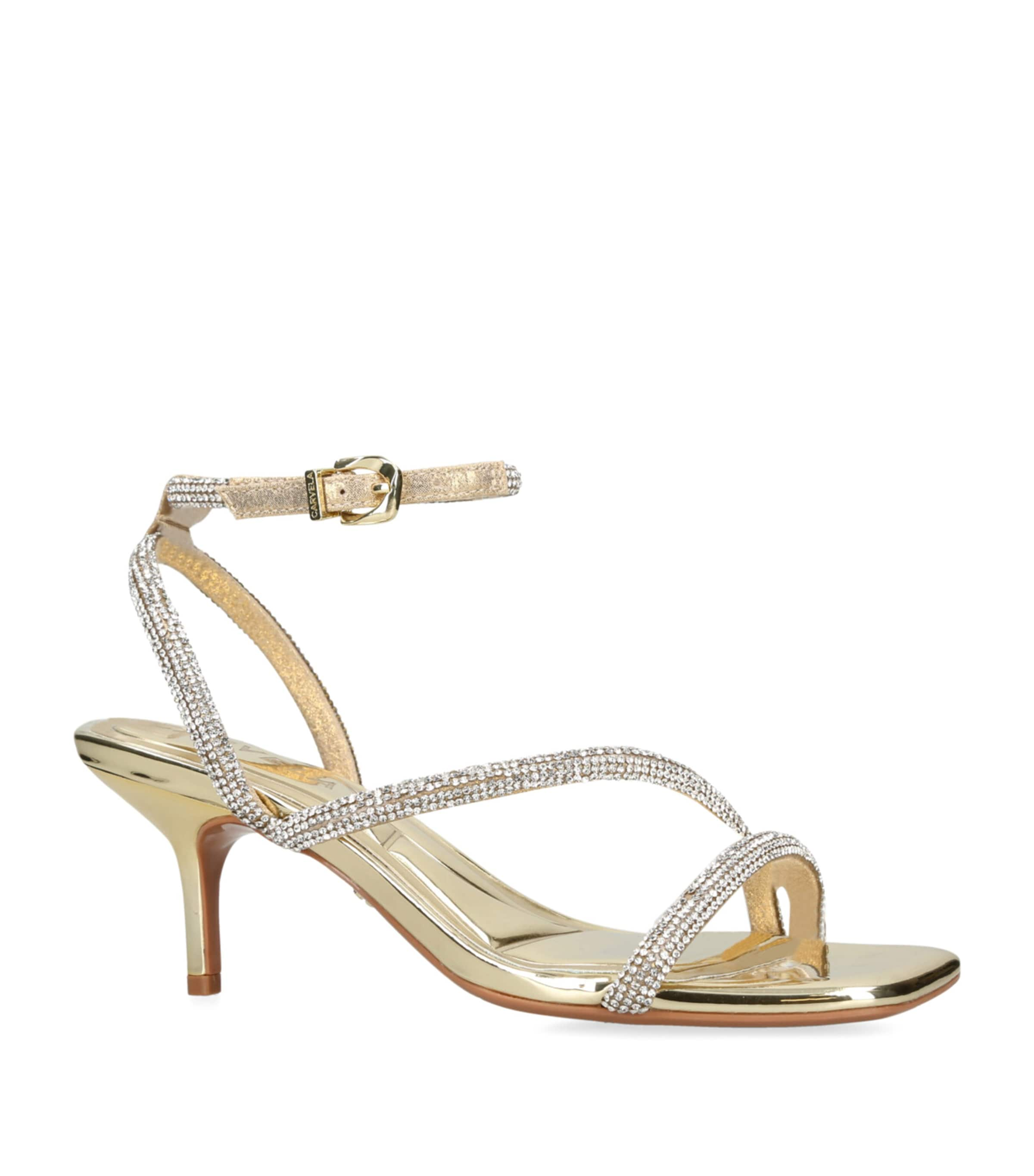 Shop Carvela Embellished Paparazzi Heeled Sandals In Gold