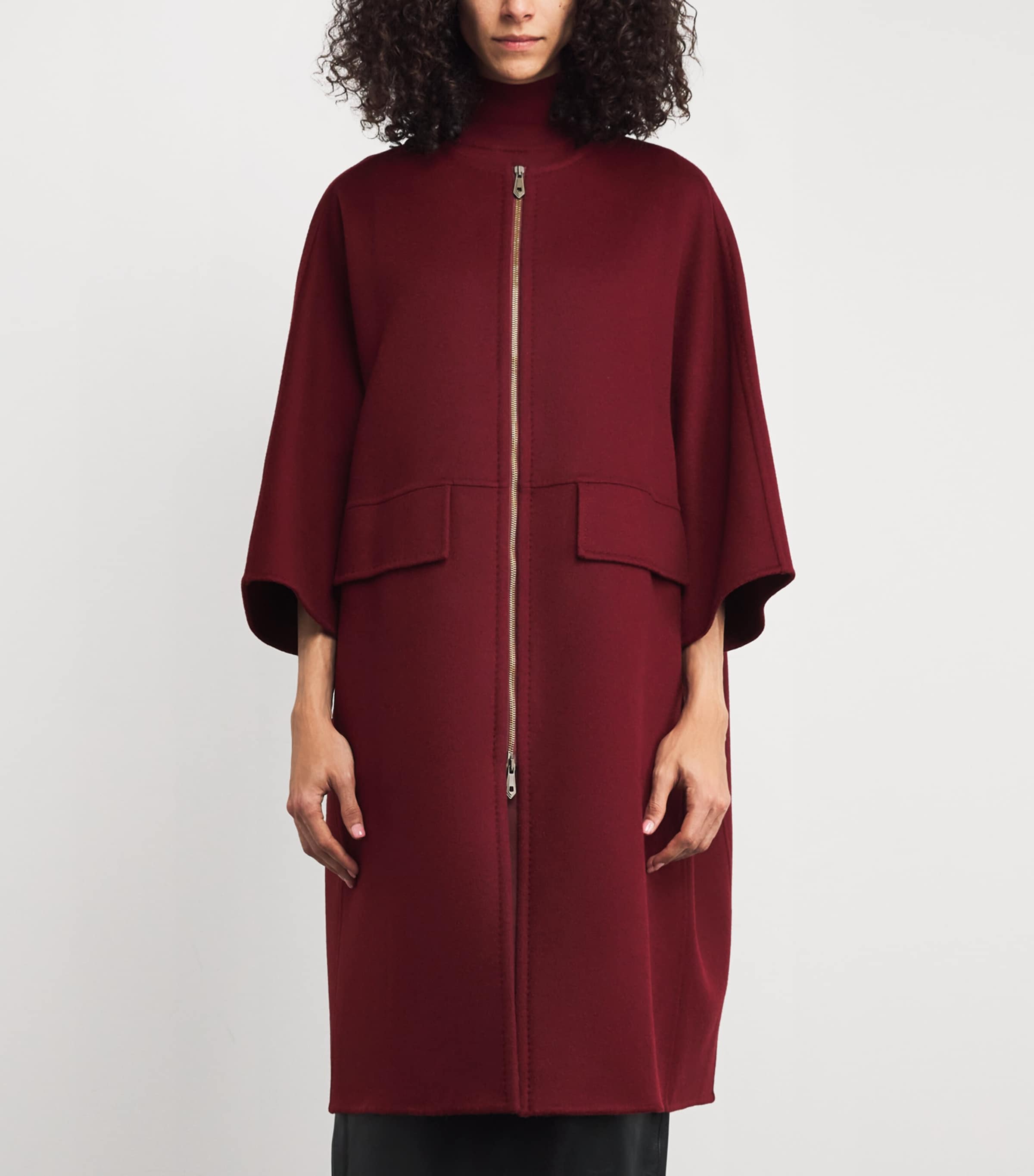 Cashmere Cape Coat DARK RED Image 3
