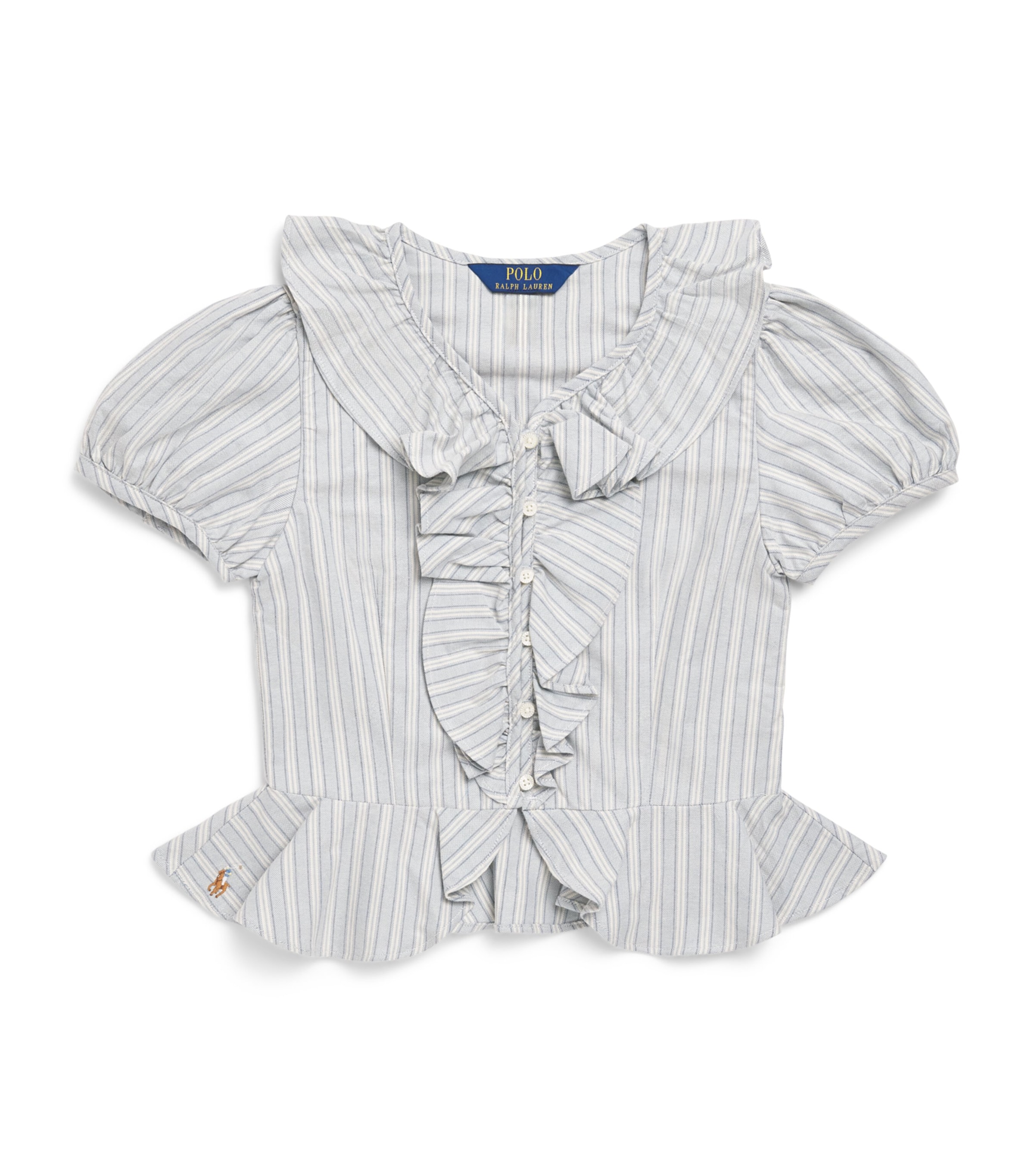 Ralph Lauren Kids Stripe Ruffled Top (7-16 Years) Lt Blu Crm Mlti Image 1