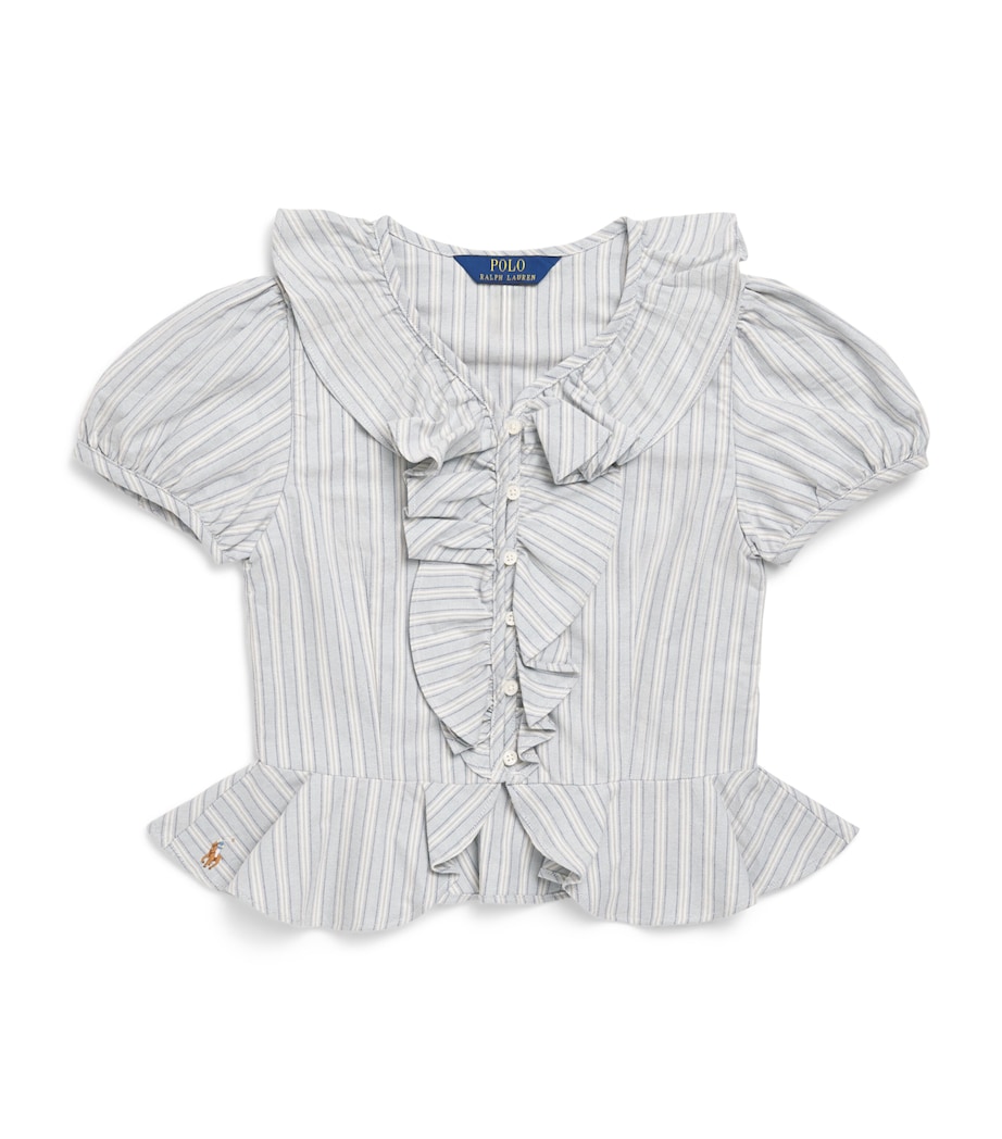 Ralph Lauren Kids Stripe Ruffled Top (7-16 Years) Lt Blu Crm Mlti Image 1