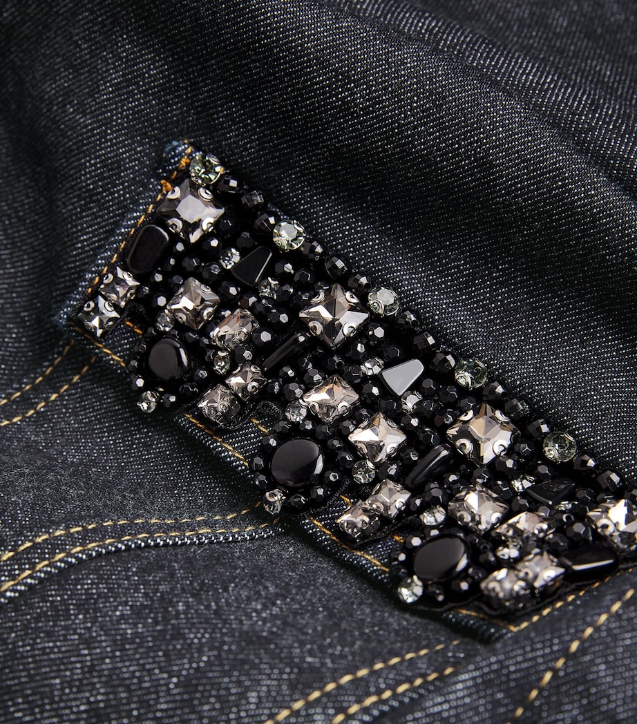 Denim Crystal-Trim Mini Dress BLUE Image 5