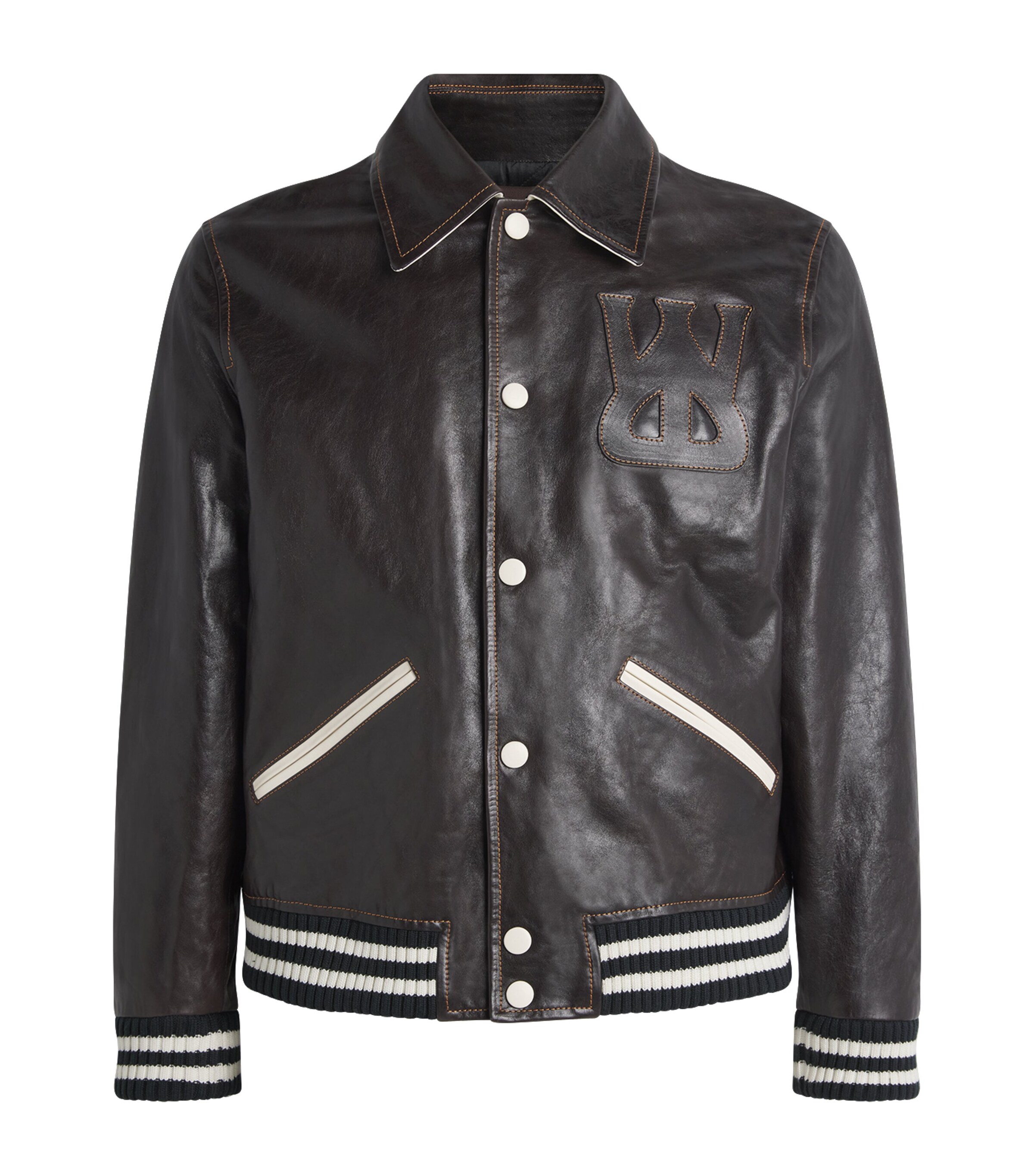 Wales Bonner Brown Leather Prince Varsity Jacket | Harrods AU