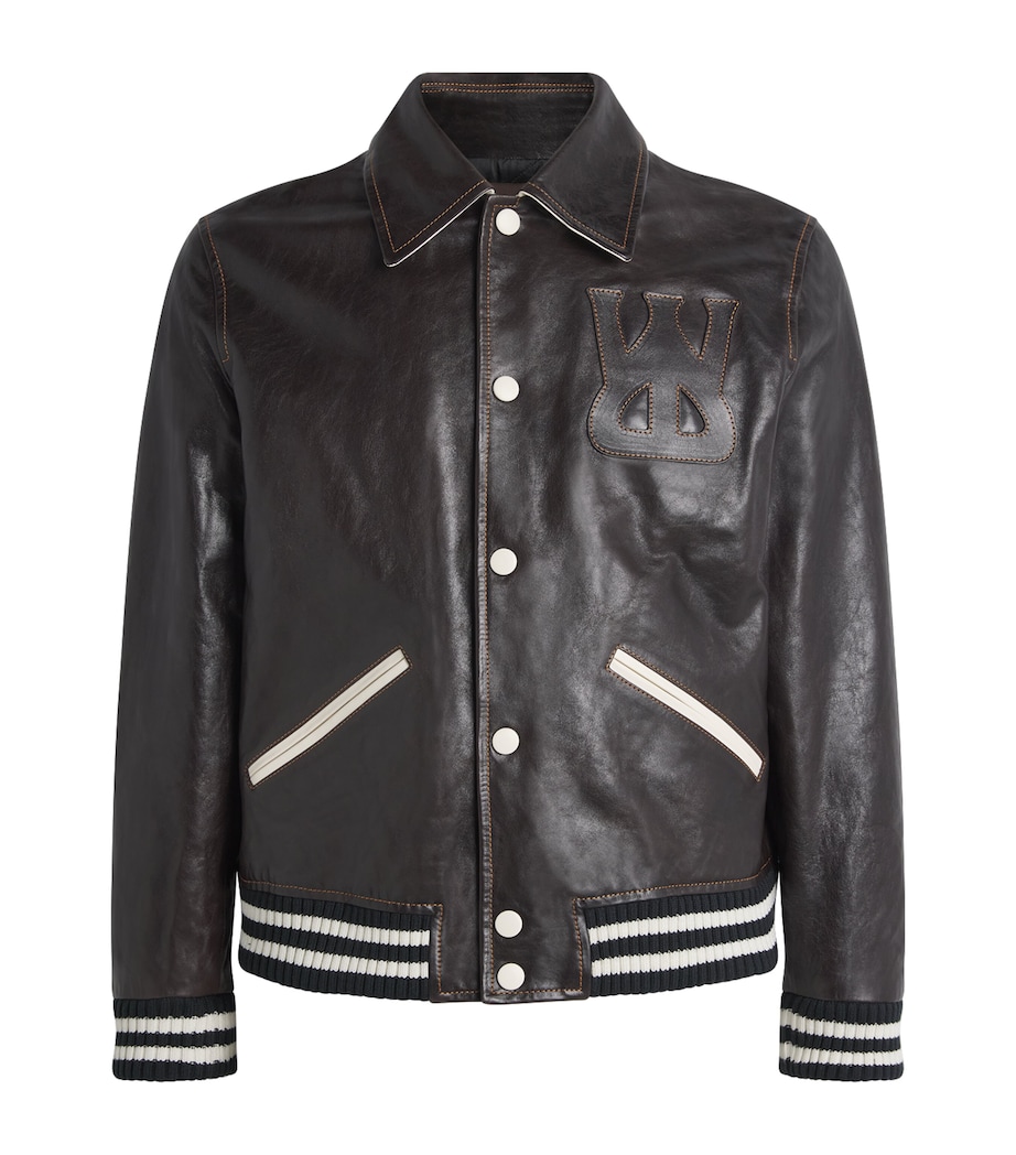 Leather Prince Varsity Jacket DARK BROWN Image 1