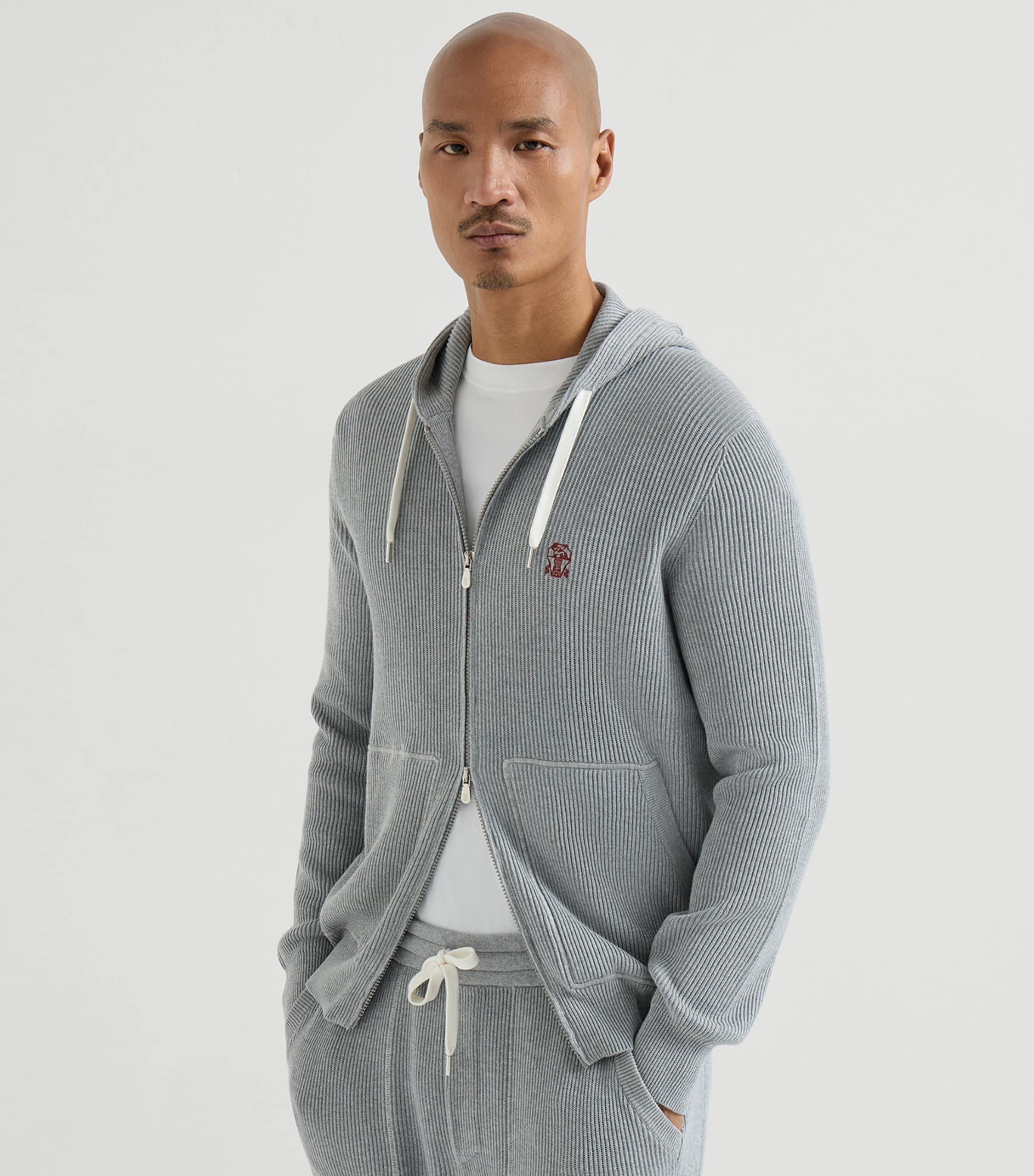 ブルネロクチネリ Brunello Cucinelli Dazzling Net cotton zip hoodie パーカー 衣料品 トップス コットン レディース グレー系 【中古】 Brunello Cucinelli Grey Cotton Ribbed Zip-Up Hoodie | Harrods US