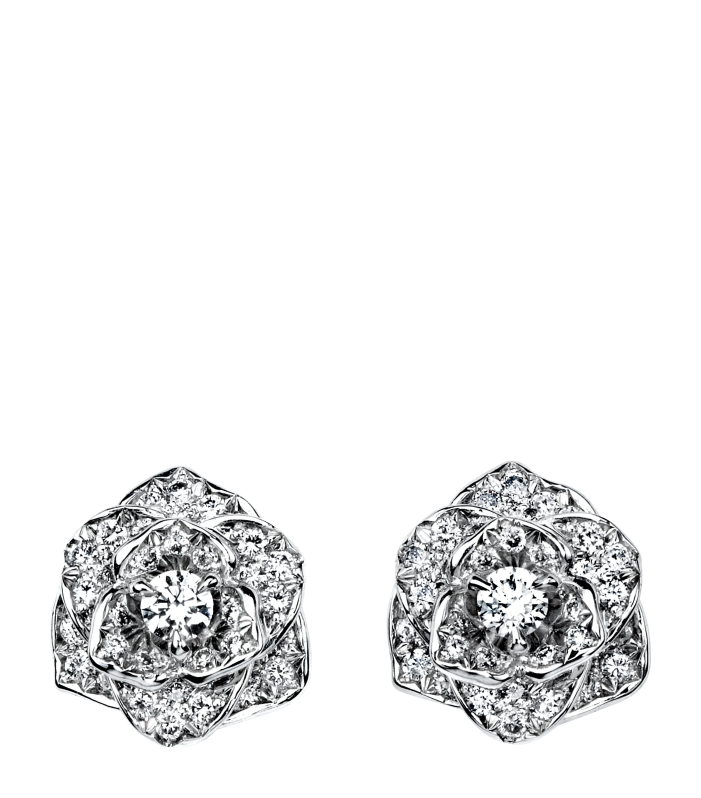 White Gold and Diamond Rose Stud Earrings GOLD Image 1