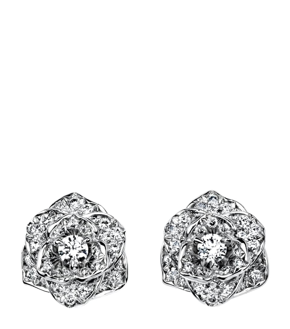 Piaget White Gold and Diamond Rose Stud Earrings Gold