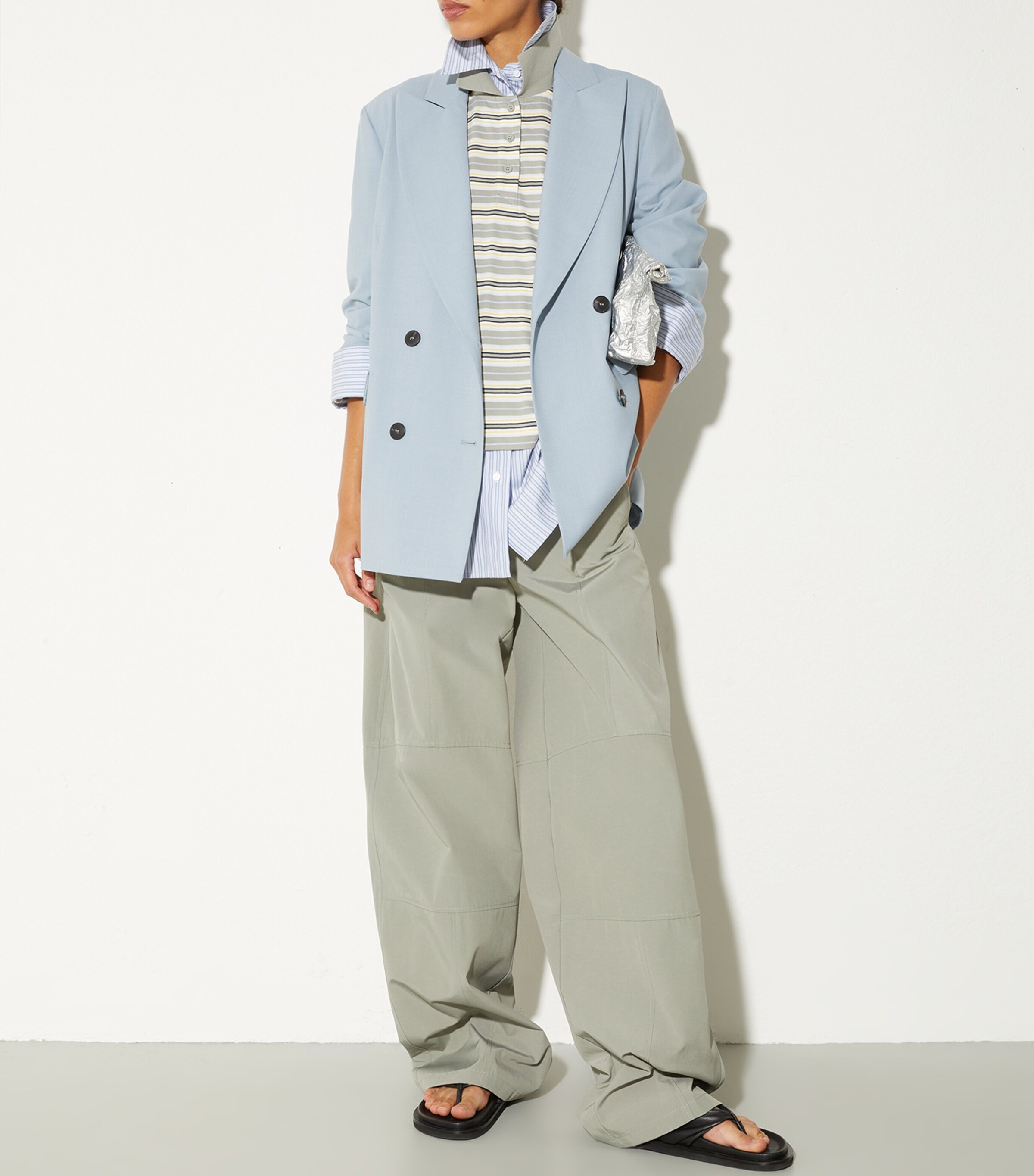 MAX&Co. Womens Oversized Embroidered Stripe Shirt Light Blue Image 4