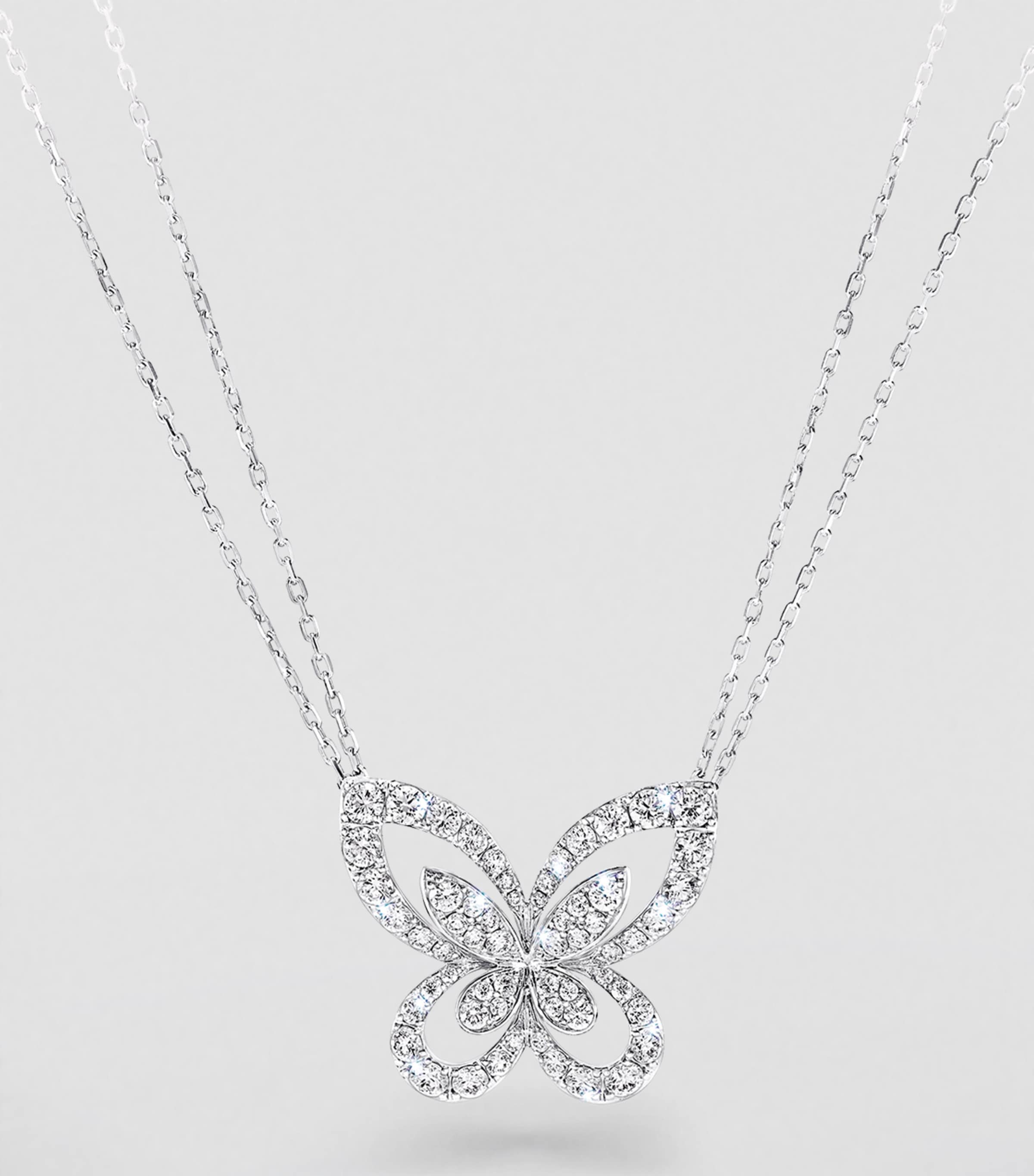 Large White Gold and Diamond Butterfly Necklace WHITE GOLD Image 2