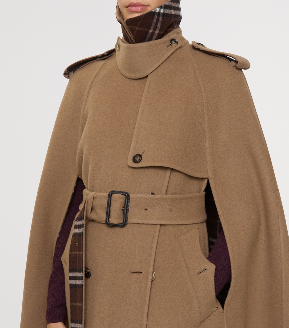 Burberry Womens Wool Trench Cape Camel/treacle Bn Chk Image 4