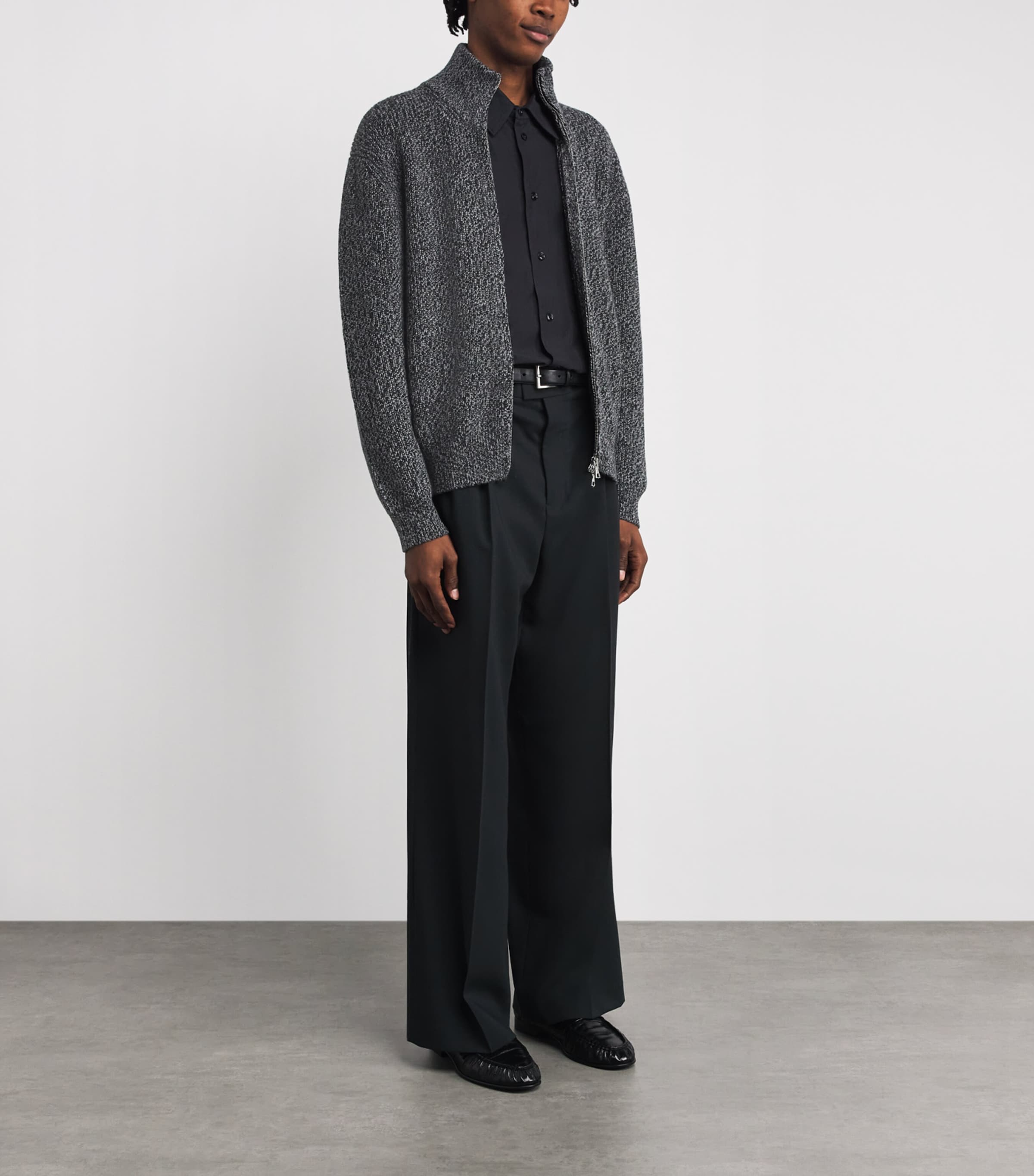 Merino Wool Quarter-Zip Sweater BLACK/GREY/ECRU Image 2