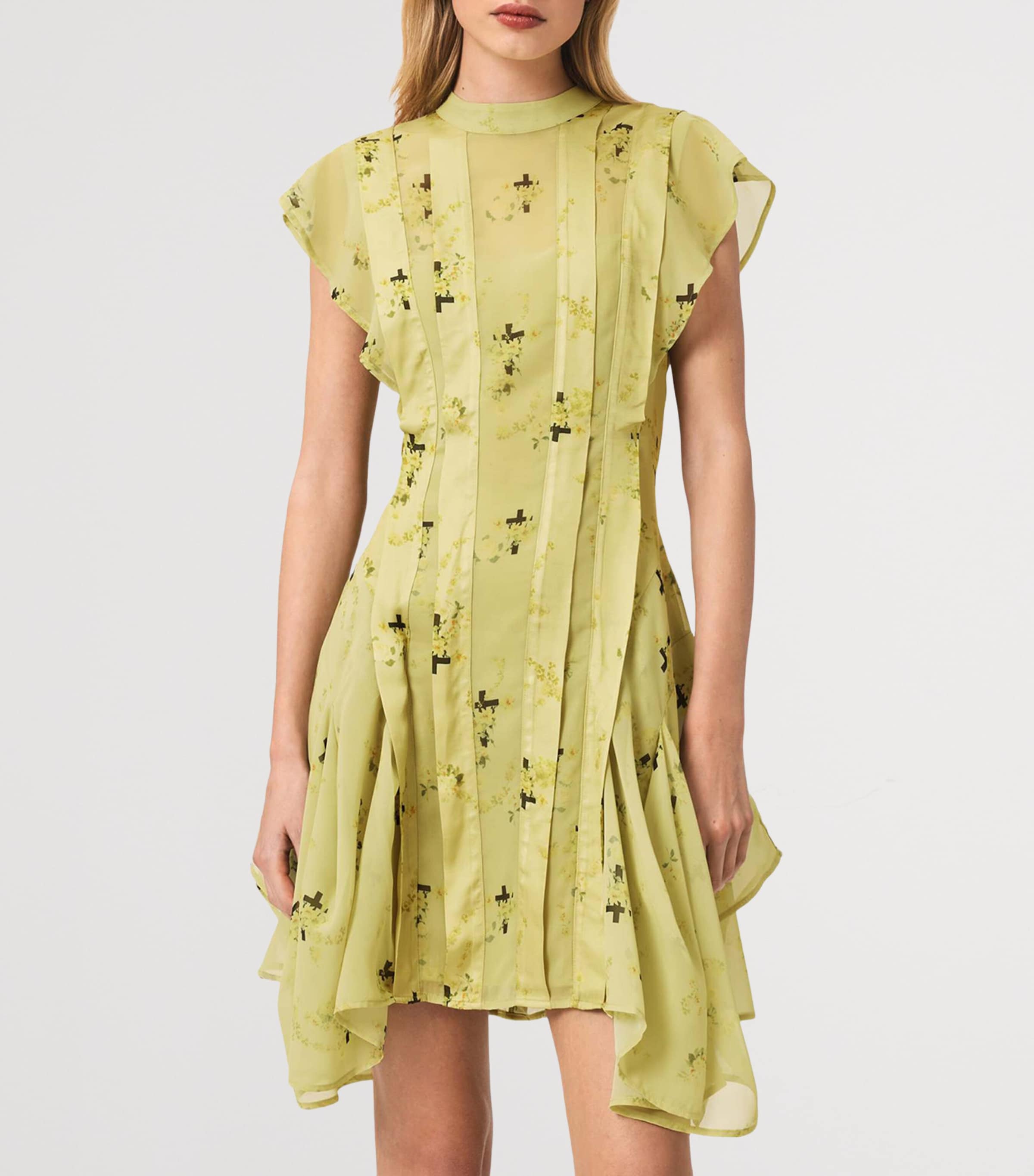 AllSaints Womens Printed Fleur Mini Dress Empoli Yellow Image 3