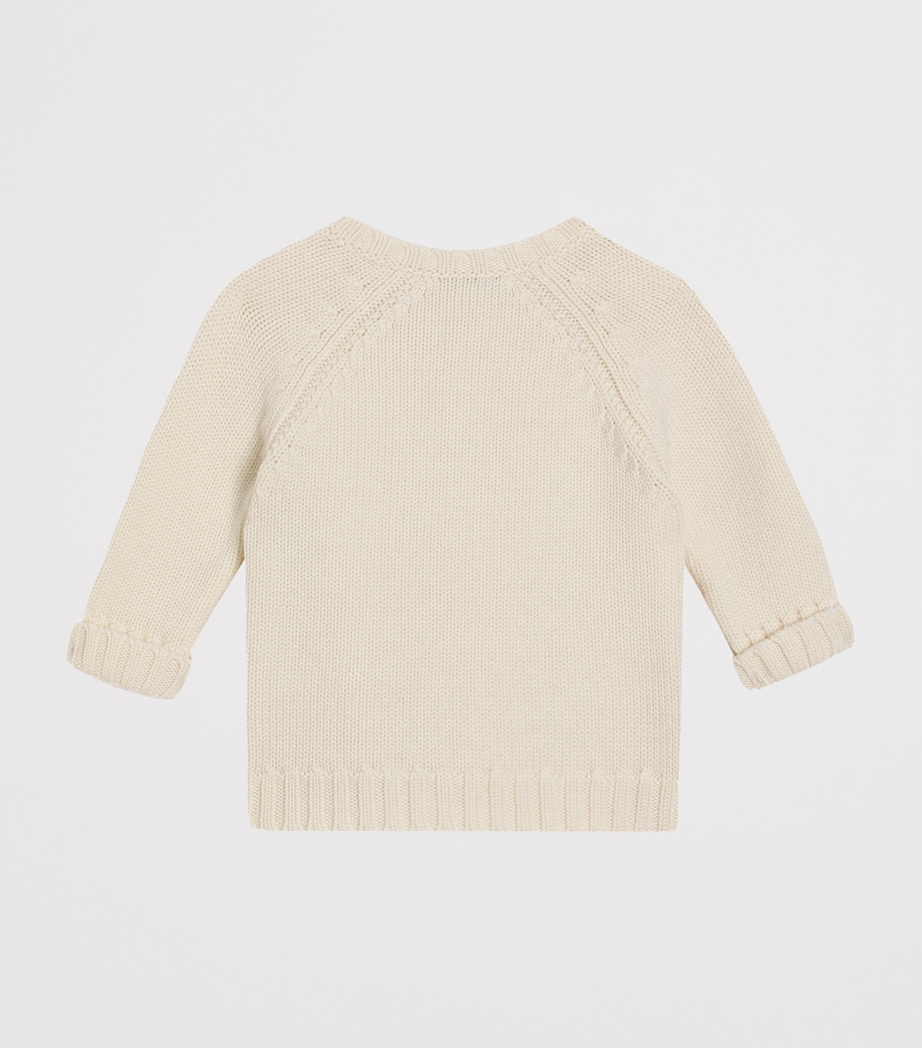 Virgin Wool Embroidered Logo Cardigan (3-36 Months) W3796-IVORY Image 2