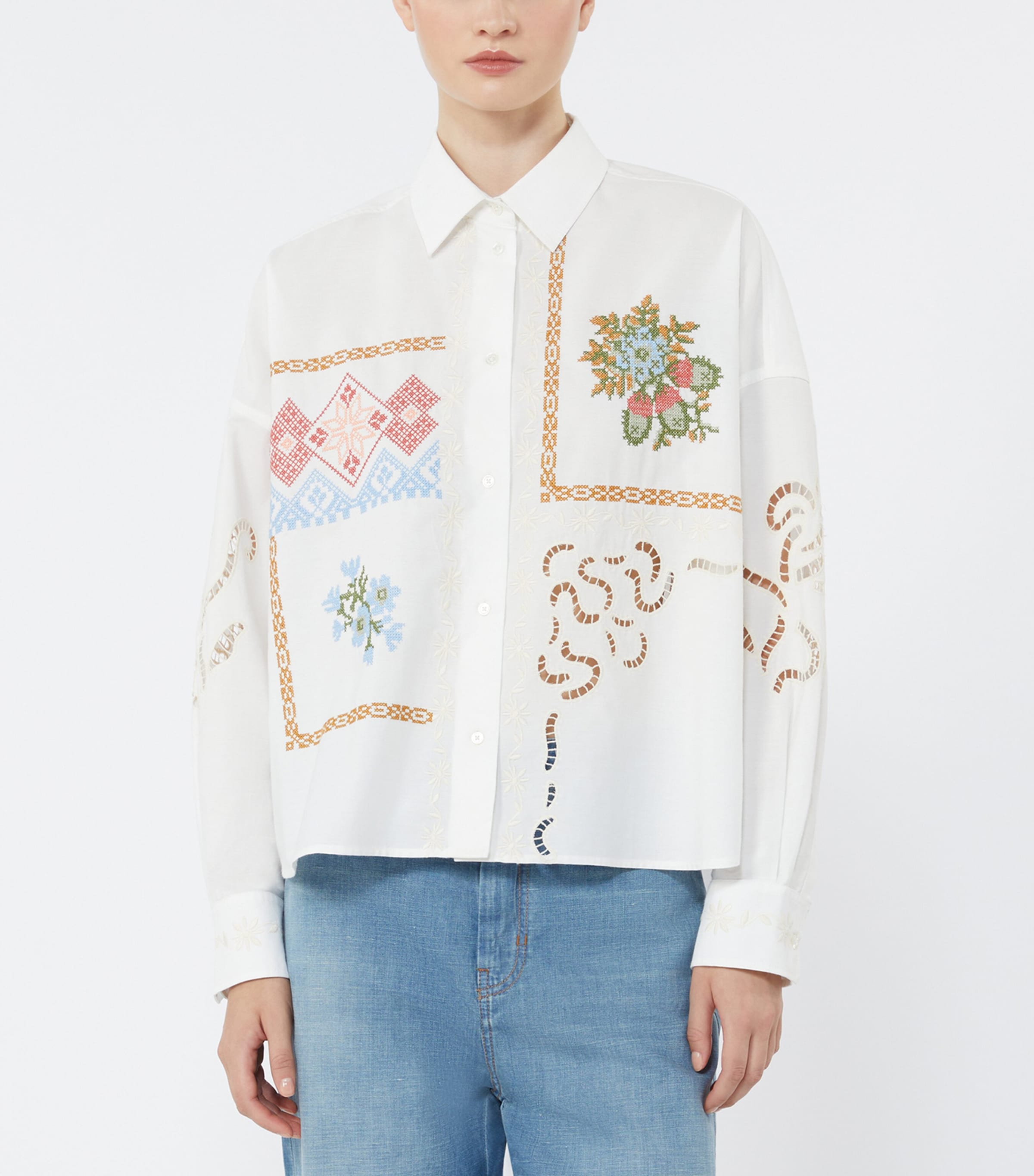 Weekend Max Mara Womens Cotton Embroidered Shirt White Image 3