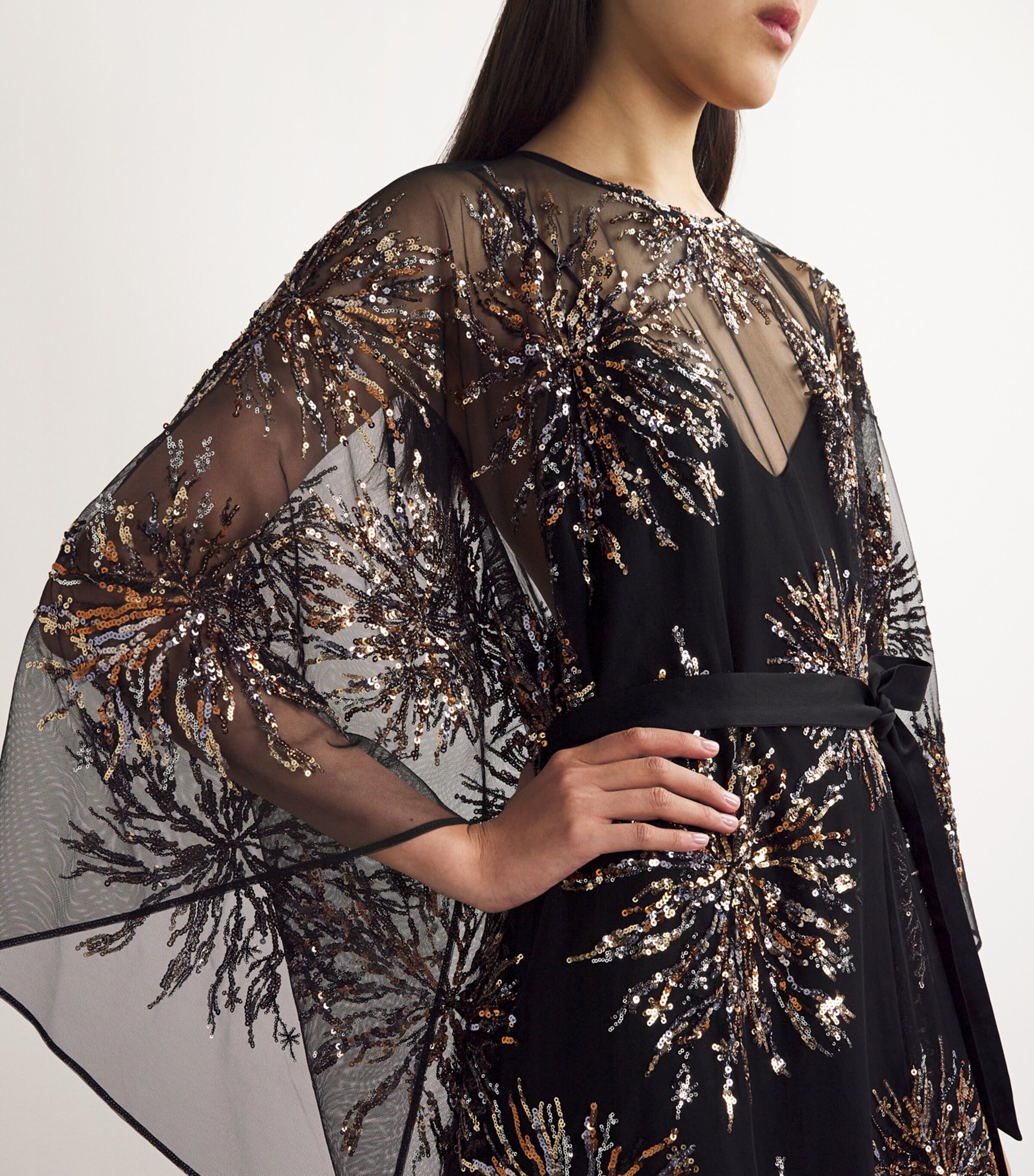 Taller Marmo Womens Sequinned Gran Soleil Kaftan Black Image 4
