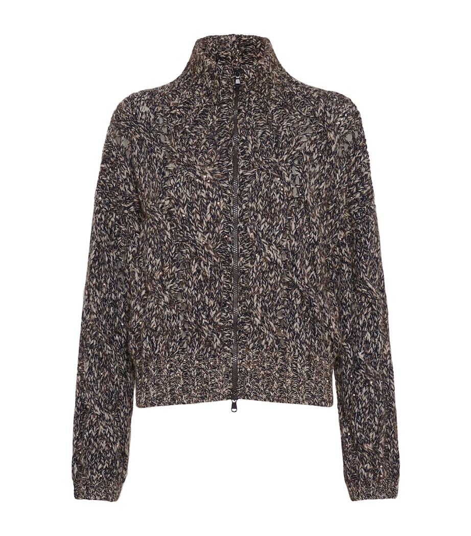 Wool-Blend Dazzling Zip-Up Sweater COJ57 Image 1