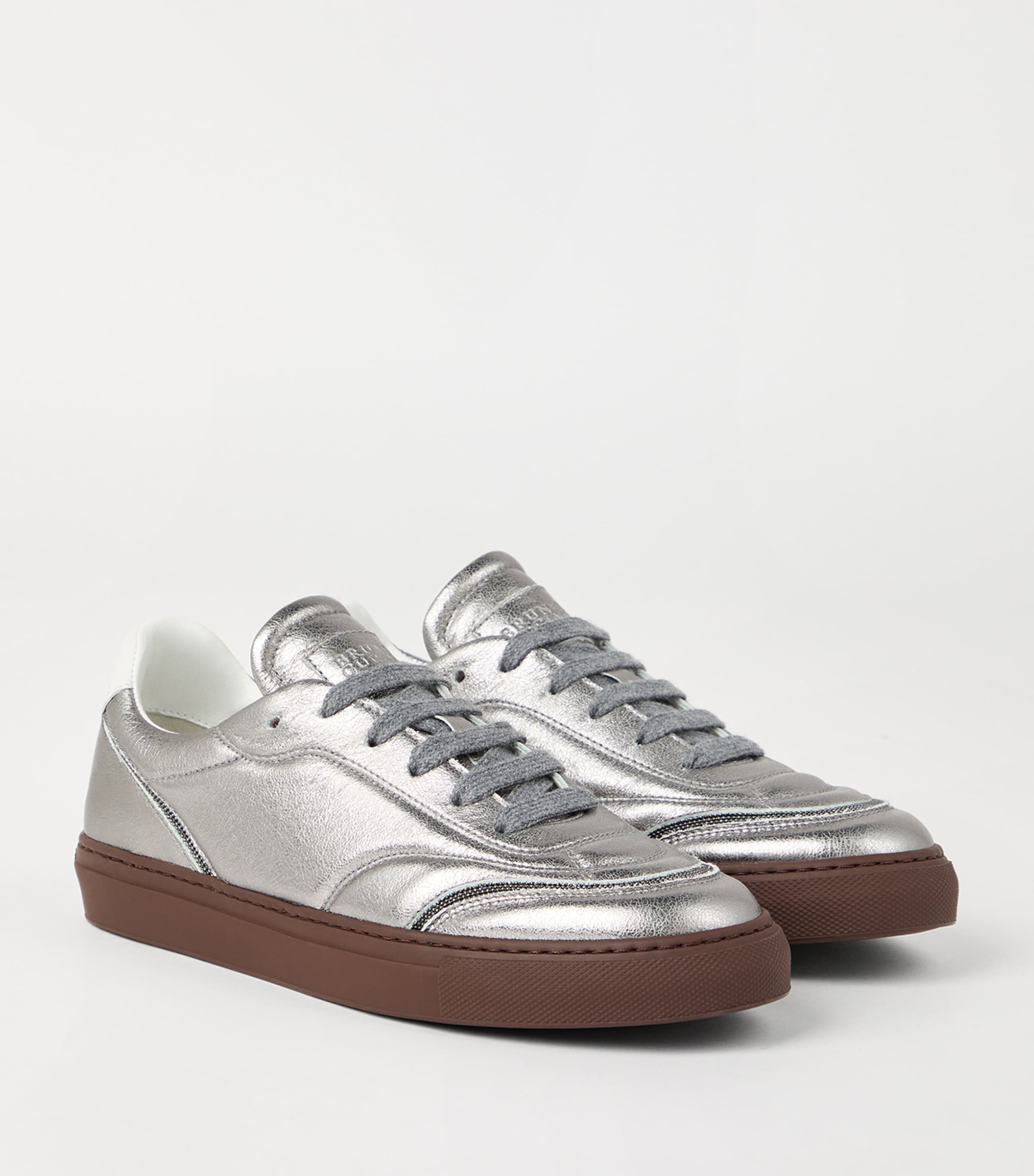 Leather Lamé Monili-Trim Sneakers C9105 Image 3