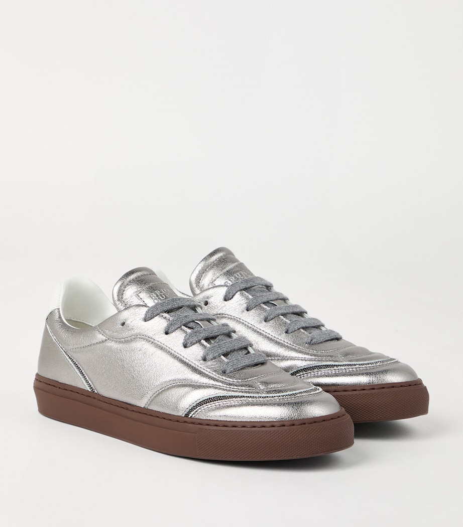 Leather Lamé Monili-Trim Sneakers C9105 Image 3