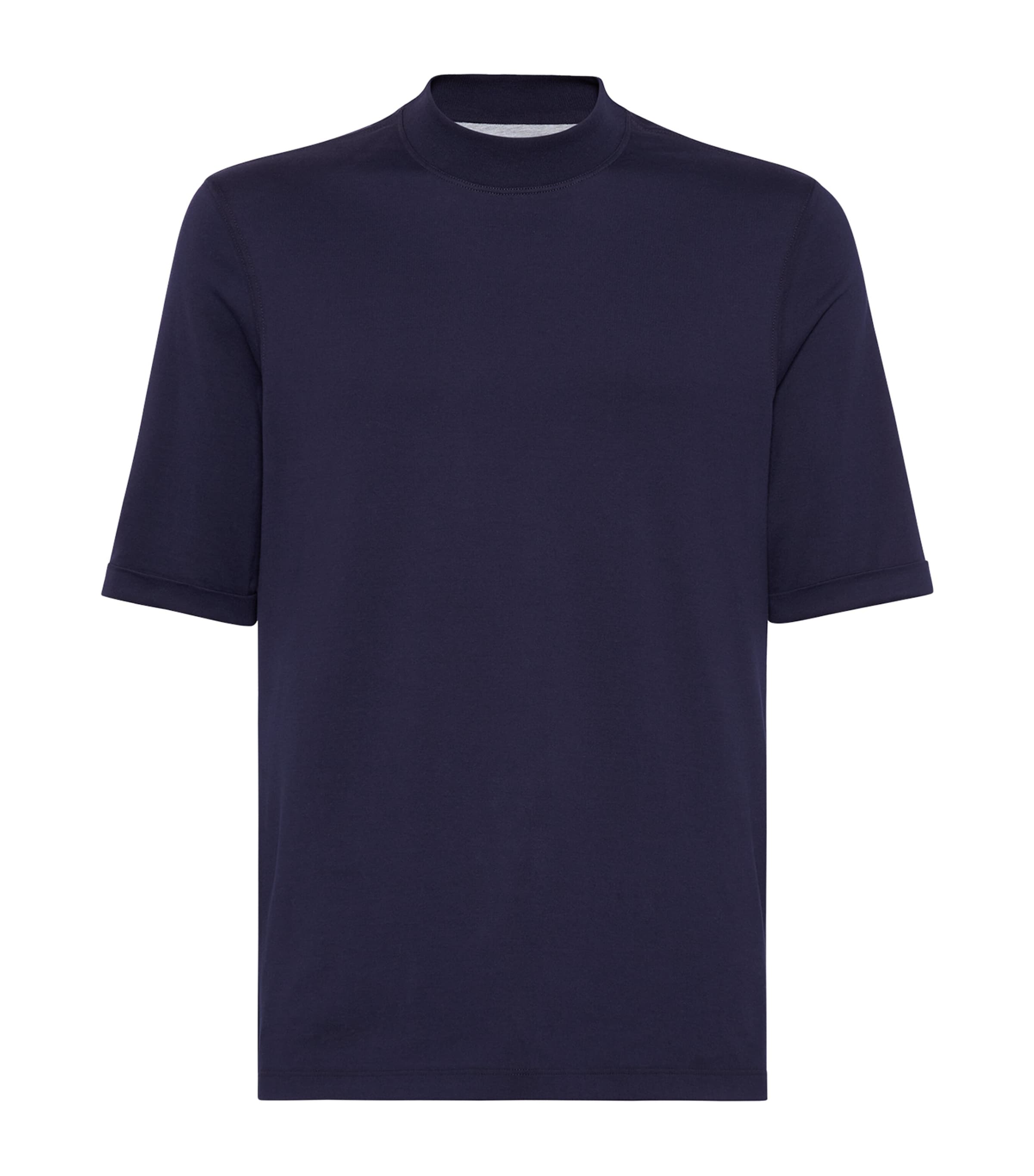 Brunello Cucinelli T-shirt With Raised Collar In Blue