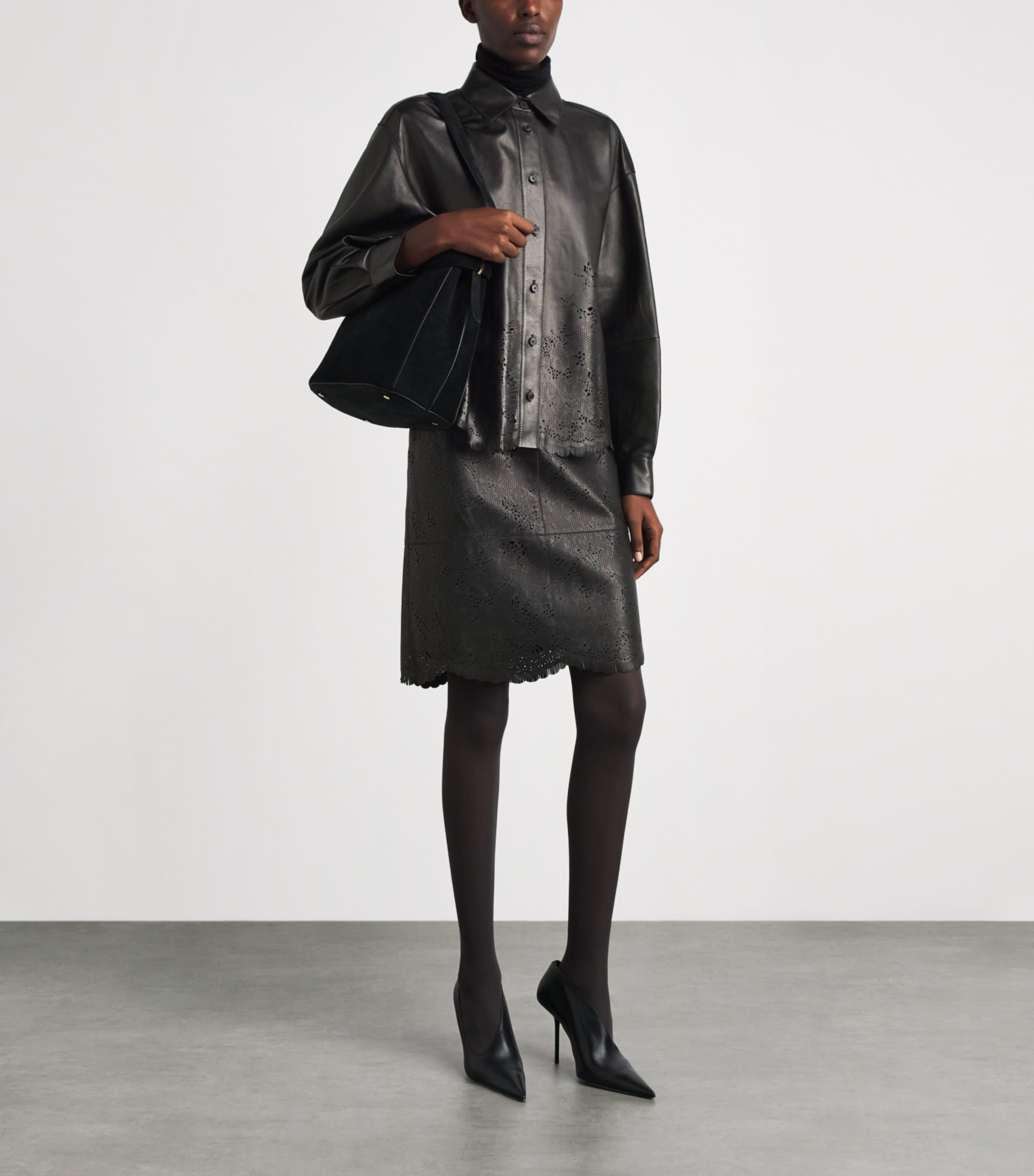 Lafayette 148 Womens Lambskin Laser-Cut Mini Skirt Black Image 2
