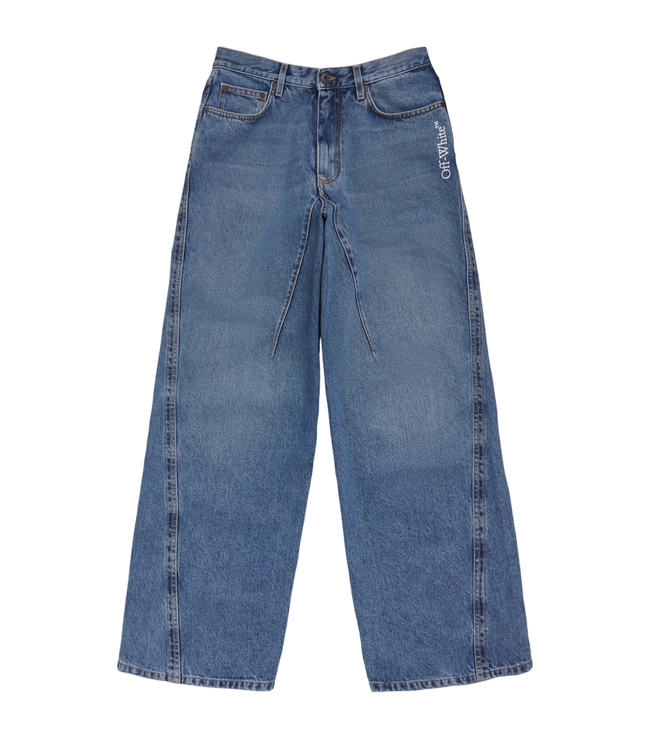 Off-White Mens Half Arrow Twist Wide-Leg Jeans Light Medi Image 1
